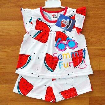 Lulu Caty ไซส์ 2 (1-2 ปี) ชุดเด็กหญิง เซ็ต 2 ชิ้น เสื้อแขนปีก แขนสั้น ลายแตงโมสดใส กางเกงขาสั้นเอวยางยืด Lulu Caty ไซส์ 2 (1-2 ปี) ชุดเด็กหญิง เซ็ต 2 ชิ้น เสื้อแขนปีก แขนสั้น ลายแตงโมสดใส กางเกงขาสั้นเอวยางยืด