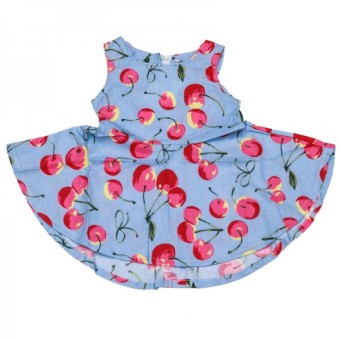 ชุด Dress แขนกุด สีฟ้า ลายเชอรี่ ชุด Dress แขนกุด สีฟ้า ลายเชอรี่