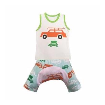 Busha B0004-เสื้อกล้ามขาวกุ๊นเขียวลายรถยนต์+กางเกงเสริมก้นลายรถยนต์ Busha B0004-เสื้อกล้ามขาวกุ๊นเขียวลายรถยนต์+กางเกงเสริมก้นลายรถยนต์