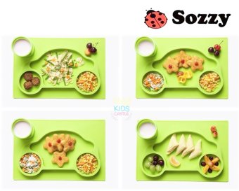 ประเทศไทย จานซิลิโคนทานอาหารเด็กน้อย ลายรถเต่าสีเขียว Sozzy