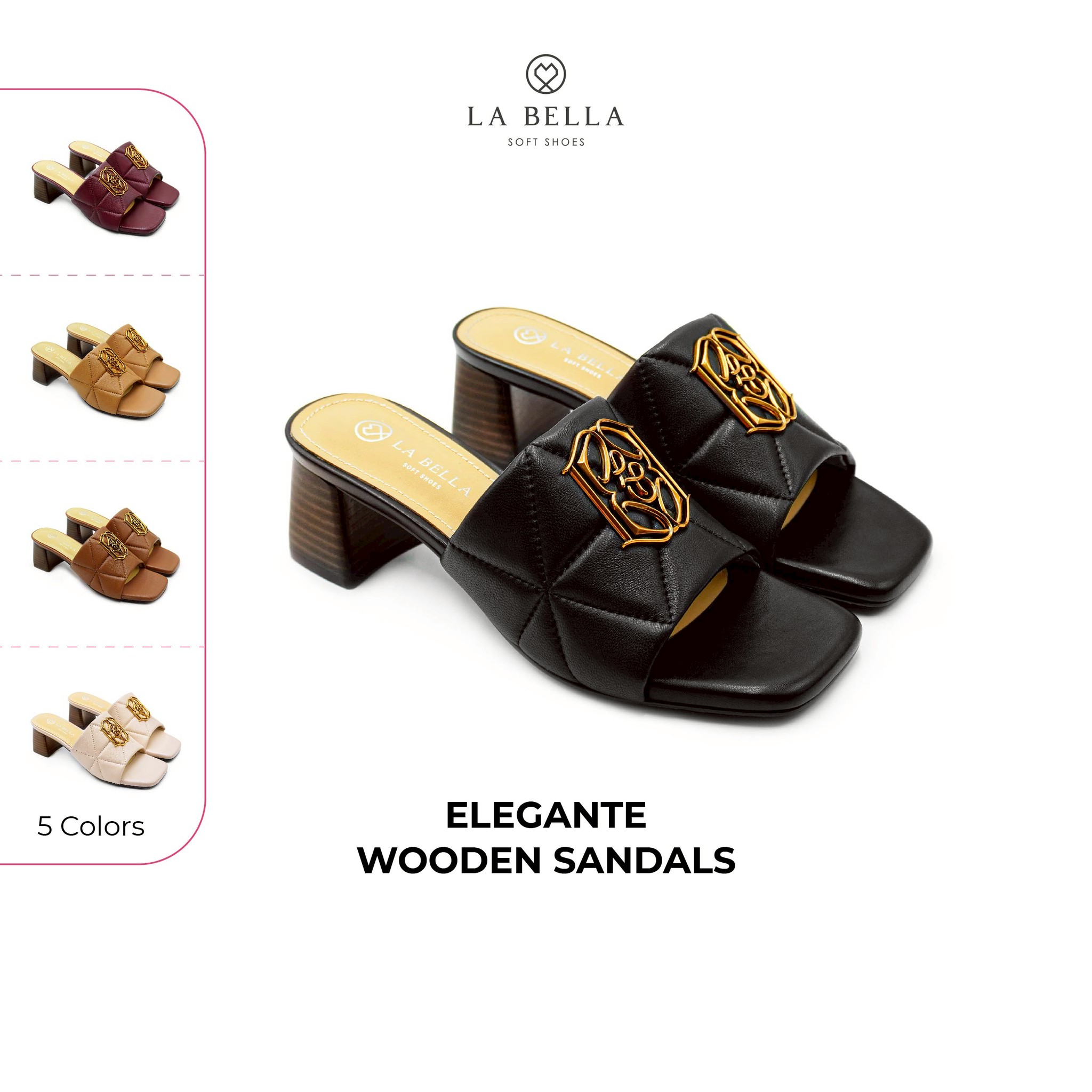 LA BELLA รองเท้าส้นสูงหนังแกะ รุ่น LB ELITE SOFT SANDALS BLACK
