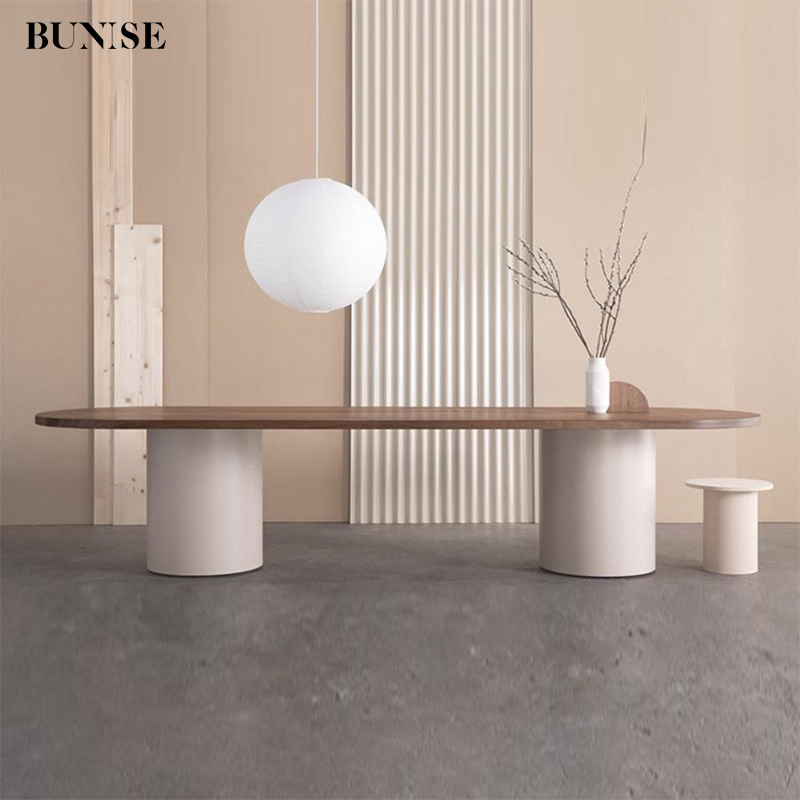 BUNISE Pine Solid Wood Dining Table Oval Scandinavian Modern Desk Minimalist Desk Conference Table Personalized Creative Workbench SD23 ราคา 26,364 บาท*ส่งฟรี