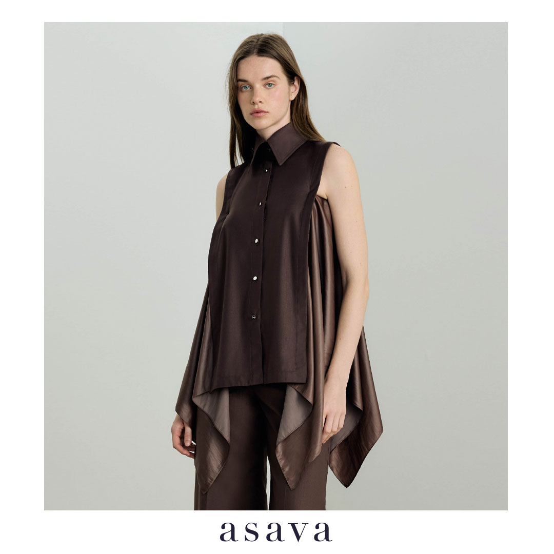 [Asava Ss26] Sasha Handkerchief Shirt, Women's Shirt, Sleeveless, Collared, Decorated with Handkerchief Trim on the Side. Decorated with Front Buttons. ราคา 6,600 บาท*ส่งฟรี