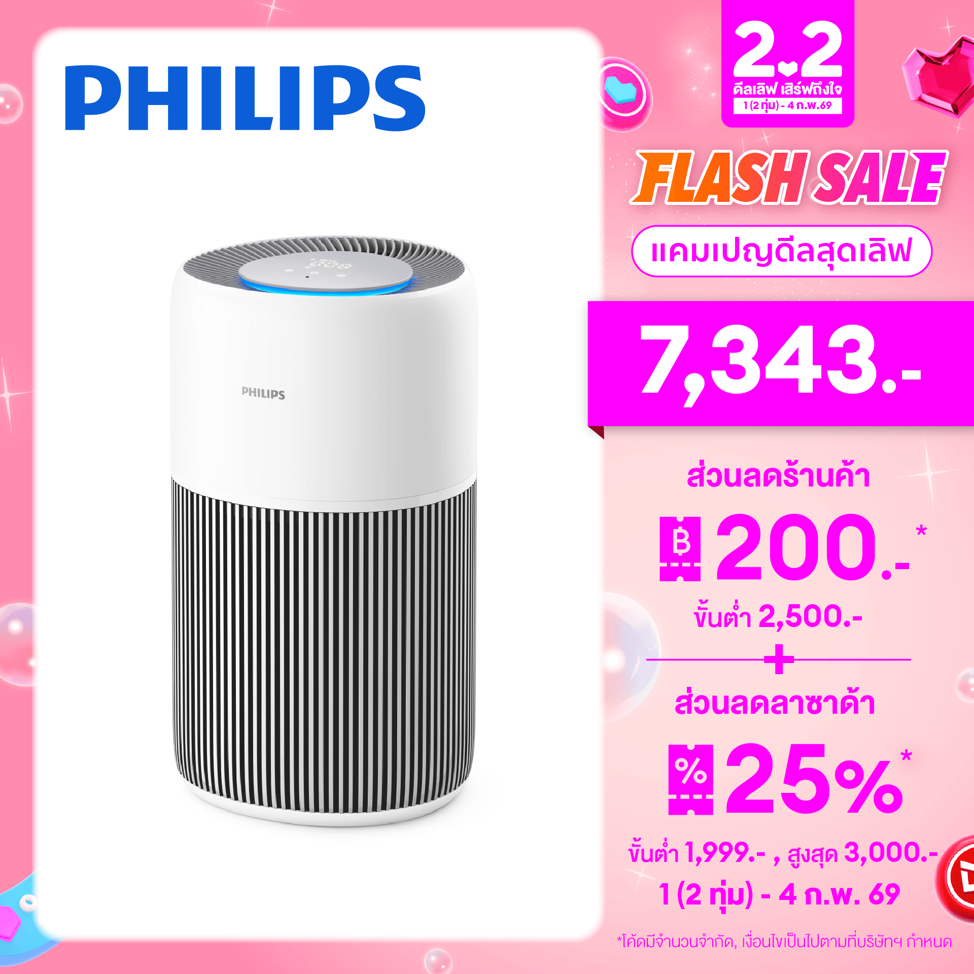 Philips Air Purifier AC2220 (up to 109 m2 area) เครื่องฟอกอากาศ AC2220/10 สำหรับห้องขนาด 109 ตร.ม. ราคา 10,159 บาท*ส่งฟรี