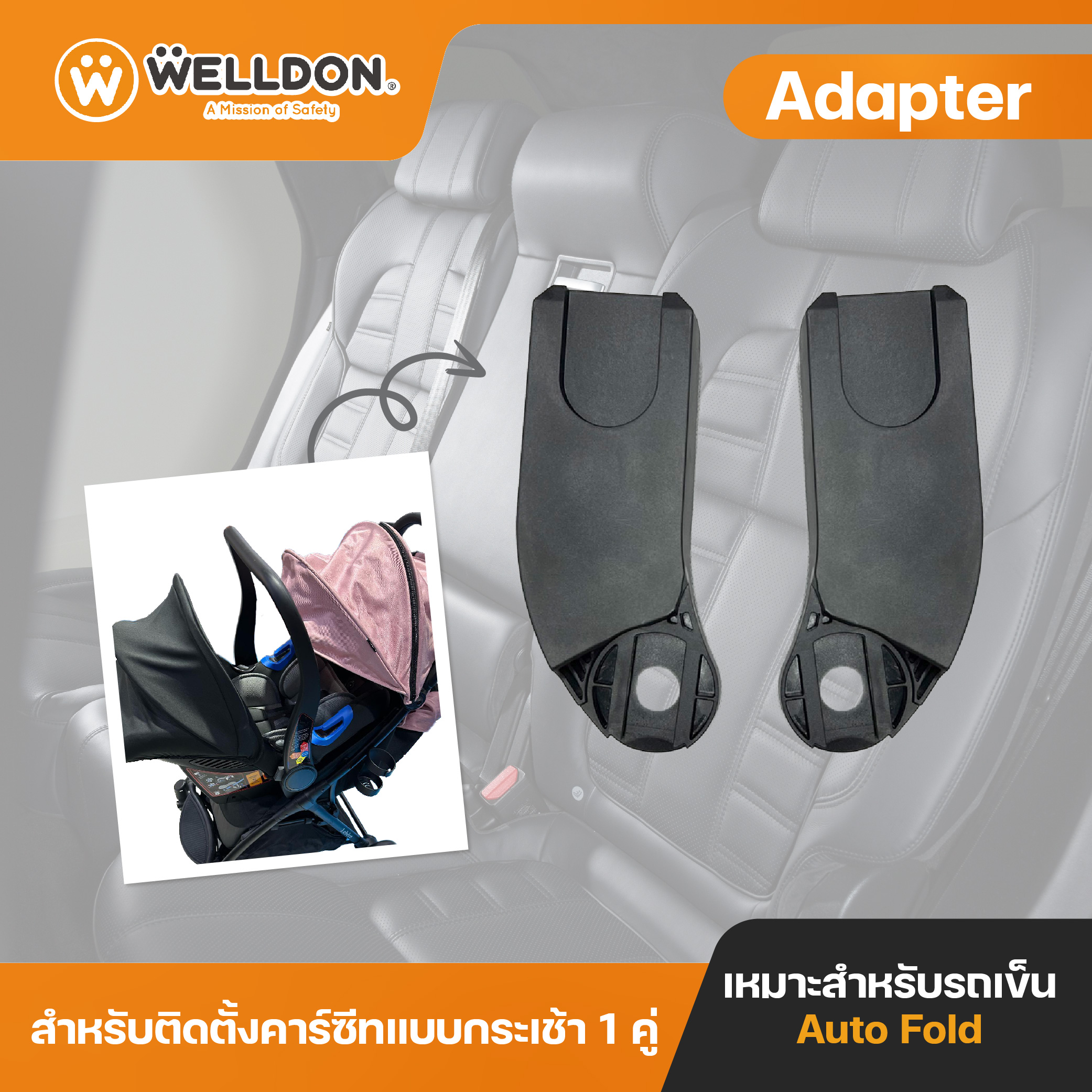 Welldon Adapter (Keenz Lebere) สำหรับติดตั้งคาร์ซีทแบบกระเช้าจำนวน 1 คู่ ราคา 890 บาท*ส่งฟรี