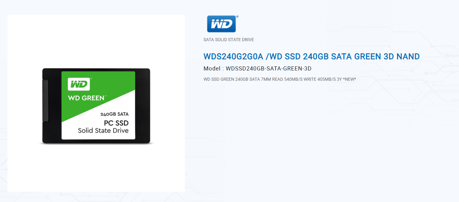 เกี่ยวกับ 240GB SSD (เอสเอสดี) WD GREEN SATAIII 3D (WDSSD240GB-SATA) - ประกัน 3 ปี Synnex