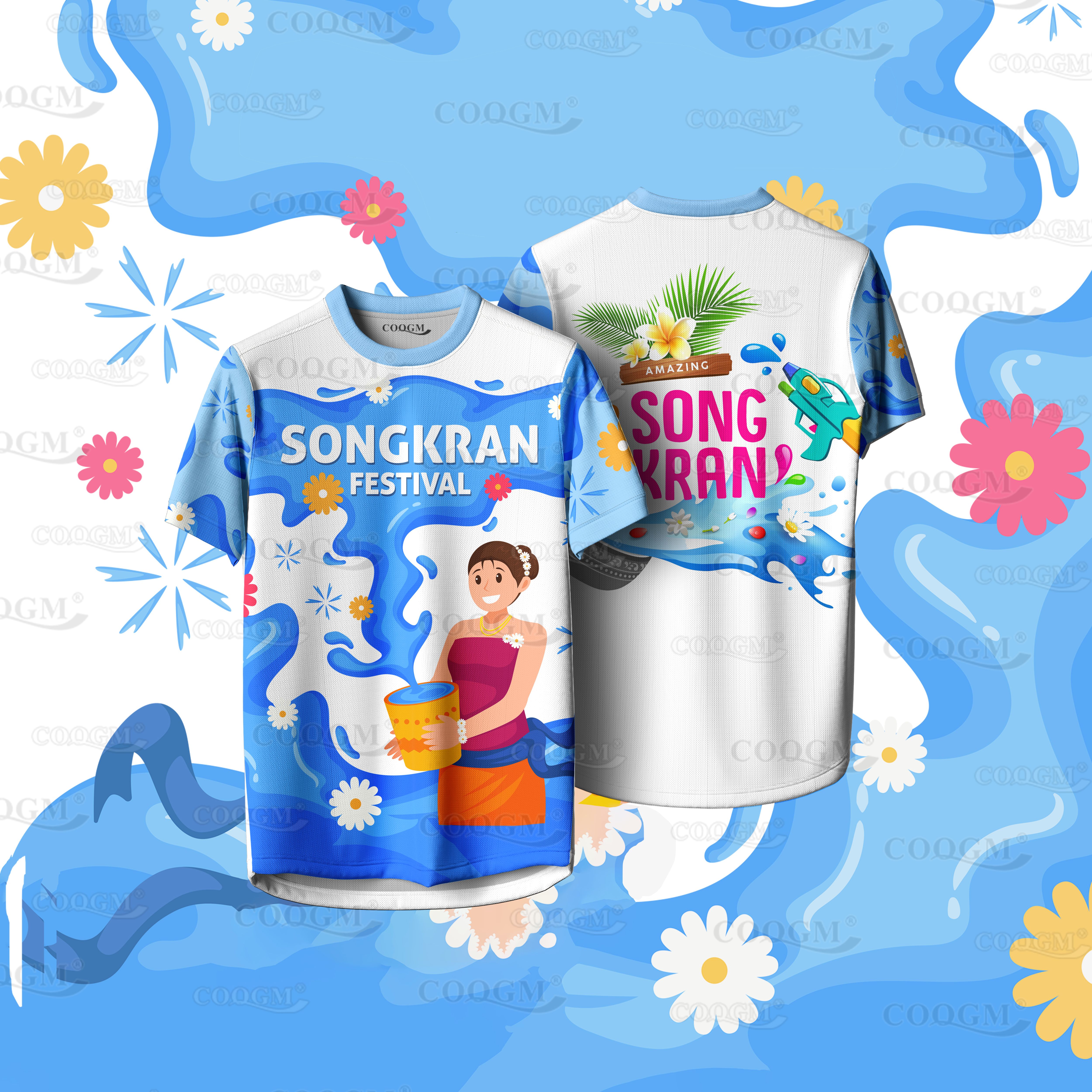 สงกรานต์พิมพ์ เสื้อยืดสำหรับผู้ชายรอบคอแขนสั้นสบาย ๆ ฤดูร้อนสำหรับผู้ชายและผู้หญิงแห้งเร็วด้านบน ราคา 127 บาท*ส่งฟรี