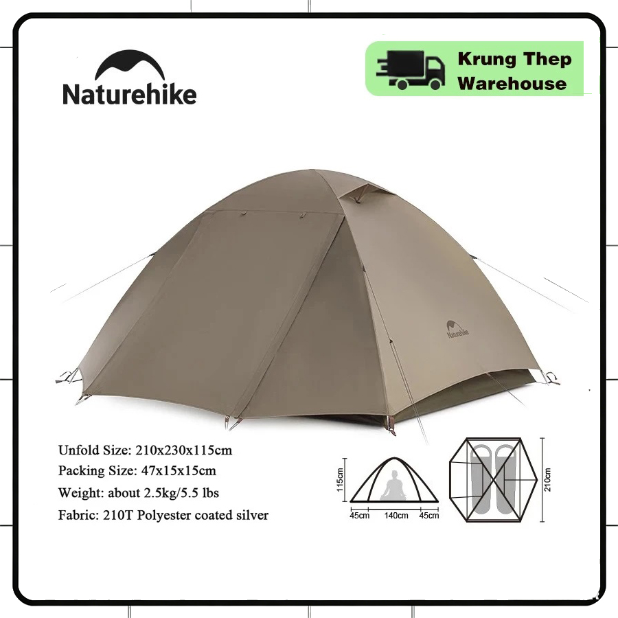 Naturehike 2-3 คน Camping เต็นท์แบบพกพา Ultralight กันน้ํา UPF50 + เต็นท์ท่องเที่ยวกลางแจ้ง Sun Shelter