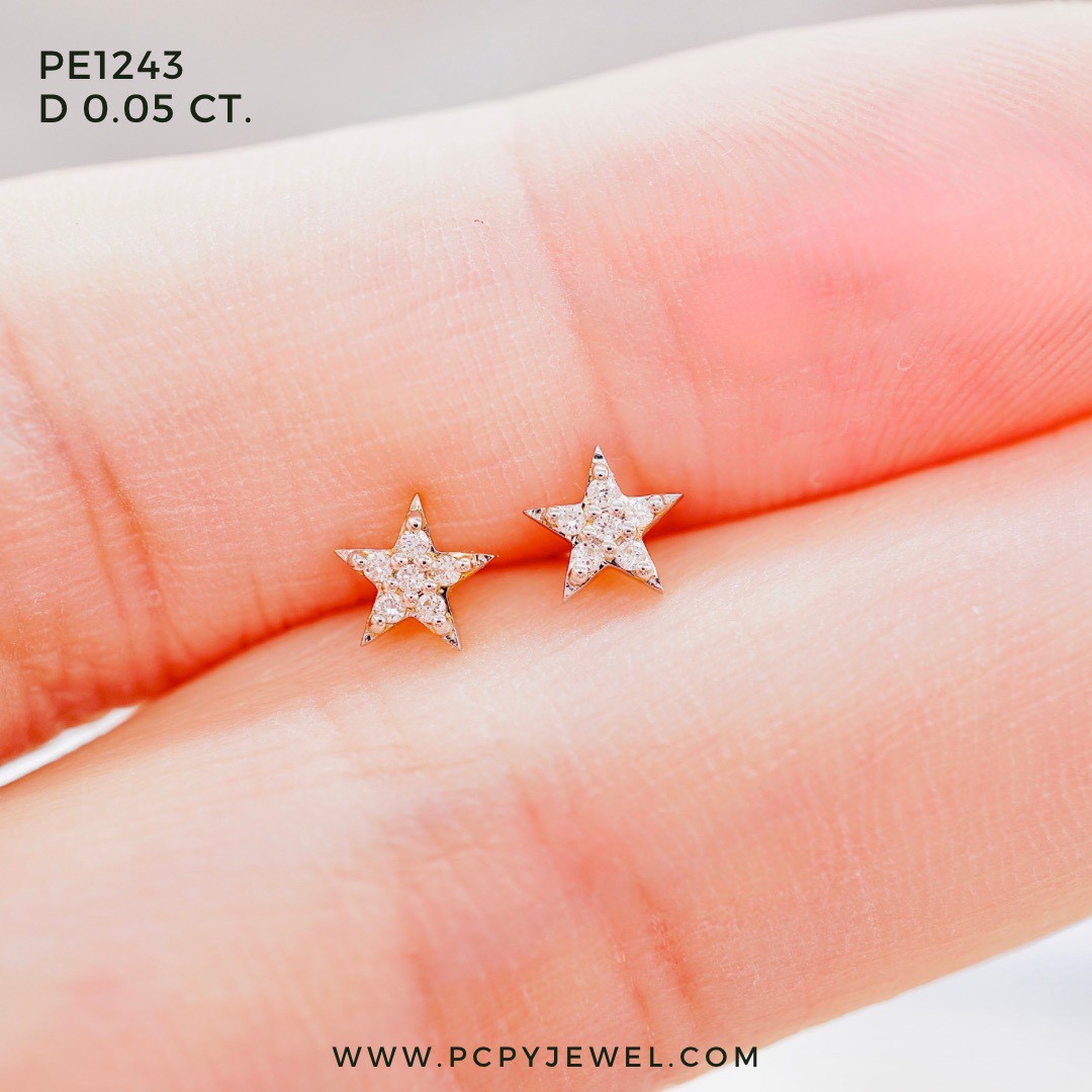 [Pcpy Jewelry] Star Diamond Earrings 💎 9K Genuine Gold (37.5% Gold) 100% Genuine Diamonds, Belgian Cut [9Kpe1243] ราคา 4,095 บาท*ส่งฟรี