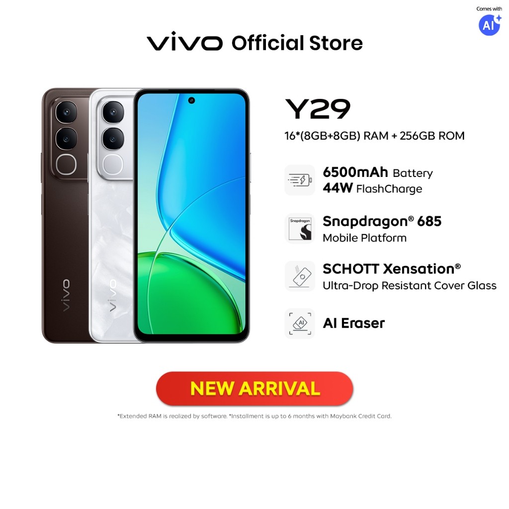 [New Product] Vivo Y29 16(8+8) Gb Ram + 256Gb Rom 5500Mah Battery Waterproof Ip64 ราคา 4,634 บาท*ส่งฟรี