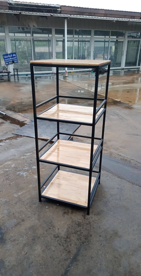 Ironservice: 4 tier shelves, wooden floor: "Furniture, stainless steel frame, home decoration and garden insurance" (fast delivery) ราคา 2,470 บาท*ส่งฟรี