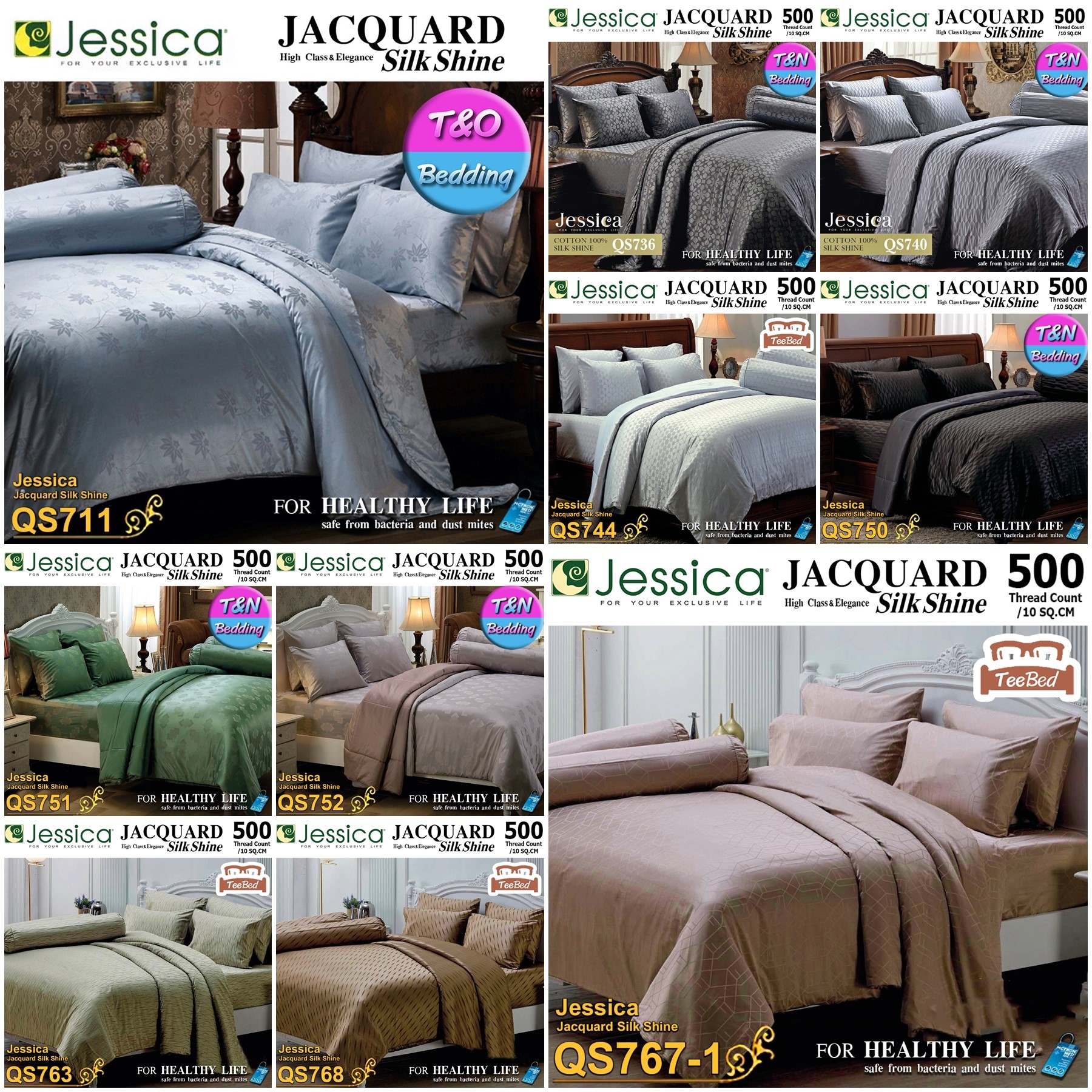 💎TeeBed💎Jessica Jacquard Bedding Set+Comforter (Size 5 / 6 ft) SilkShine 500 Thread QS711 QS736 QS740 QS744 QS747 QS750 QS751 QS752 QS763 QS767 QS768 #Jacquard2566 ราคา 6,400 บาท*ส่งฟรี