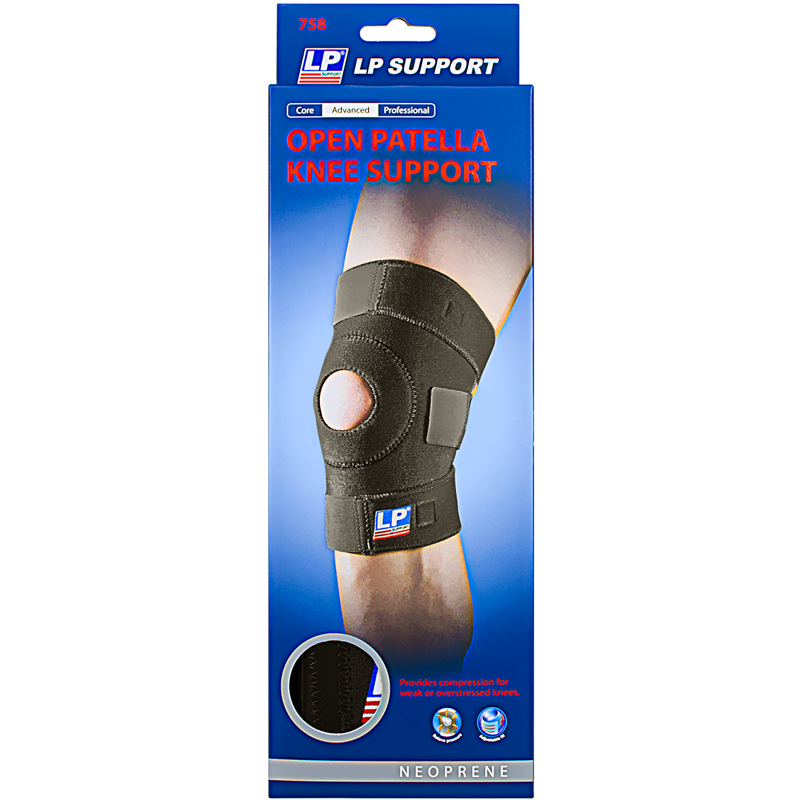 ของแท้ 100%] LP SUPPORT 758 OPEN PATELLA KNEE SUPPORT ที่รัดเข่า ( ซัพพอร์ท  พยุง รัด กล้ามเนื้อ บาดเจ็บ )