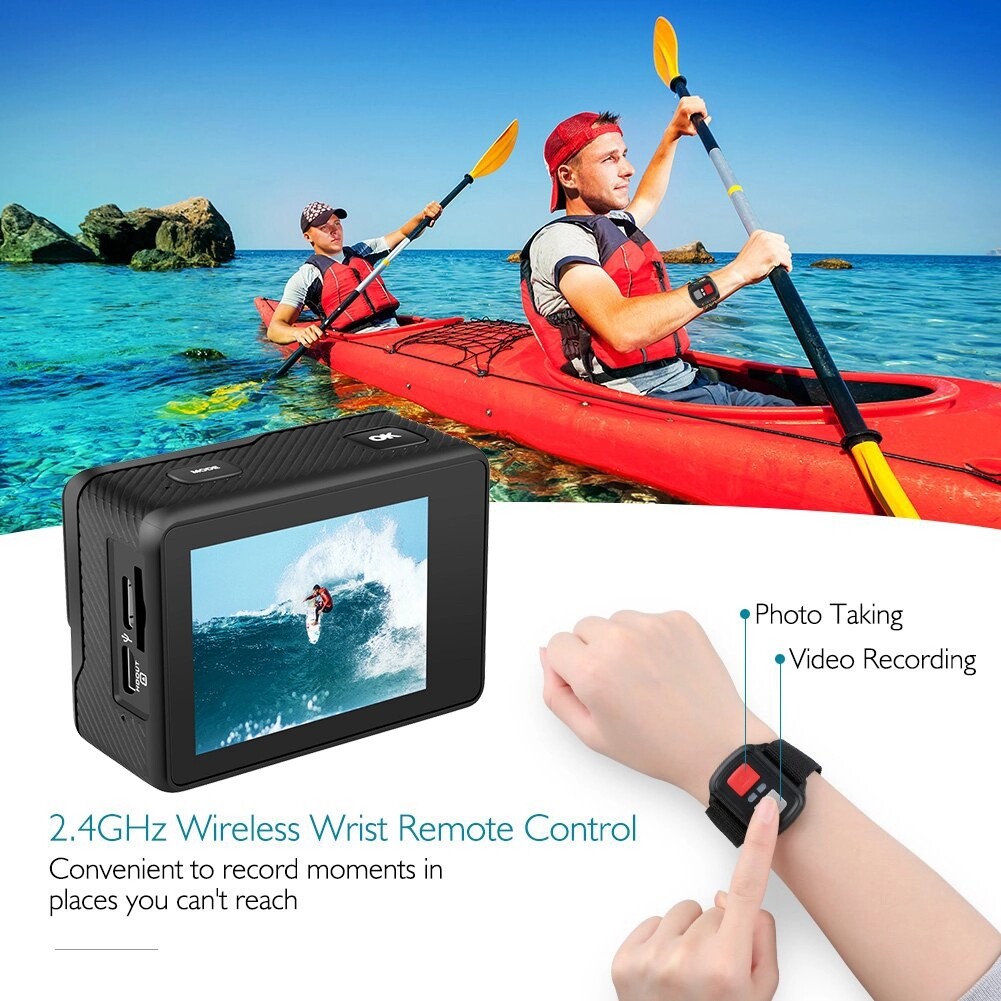 เกี่ยวกับ กล้องแอ็คชั่นแคม มีระบบกันสั่นล่าสุด+รีโมท Ultra HD 4K 60fps 24MP Action Camera EIS Stabilization Underwater 40M Waterproof Sport Camera