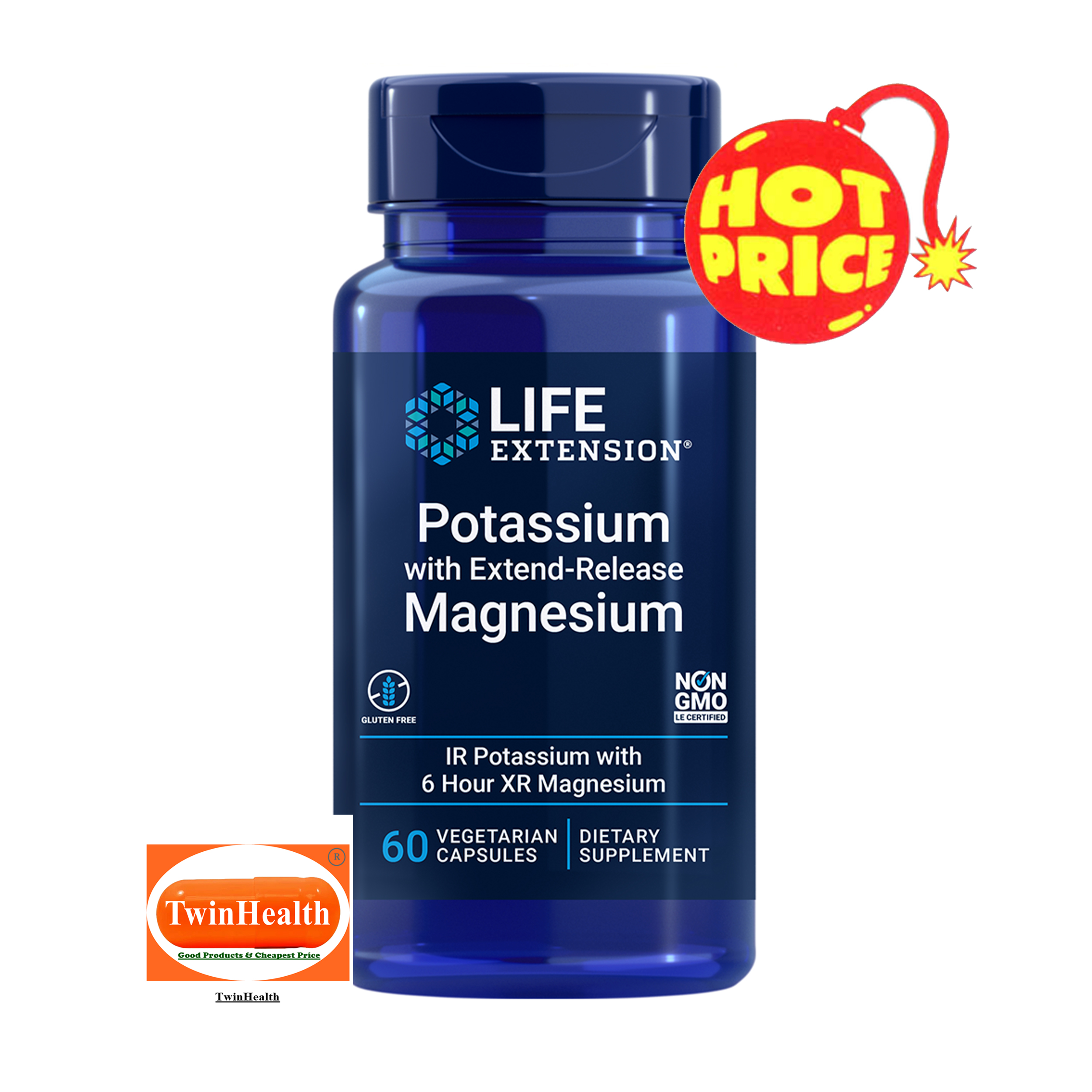 Life Extension Potassium with extend-Release magnesium / 60 Vegetarian Capsules ราคา 585 บาท*ส่งฟรี