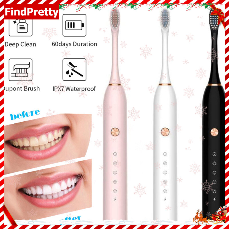 แปรงสีฟันไฟฟ้า ช่วยดูแลสุขภาพช่องปาก บึงกาฬ FindPretty แปรงสีฟันไฟฟ้าแบบชาร์จแปรงสีฟันแปรงขนนุ่มหัวแปรงสีฟันไฟฟ้าโซนิคกันน้ำสมาร์ทใหม่ Powered Cleaning Whitening Electric Toothbrush Soft Hair USB Rechargeable Toothbrush Waterproof Adult Toothbrush
