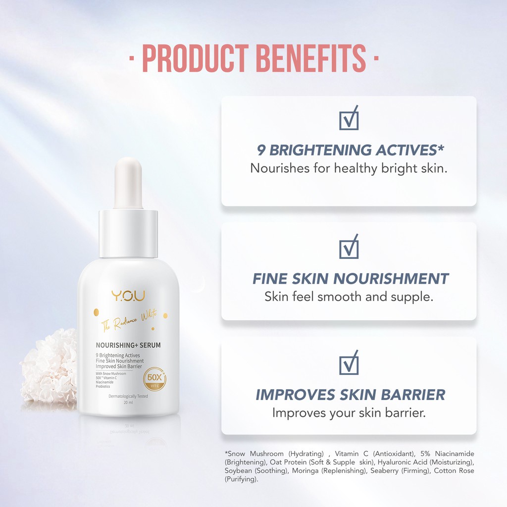 YOU The Radiance White Nourishing+ Serum 20 ml เซรั่มเข้มข้น บำรุงเพื่อสุขภาพผิวที่สดใส 2 YOU The Radiance White Nourishing+ Serum 20 ml เซรั่มเข้มข้น บำรุงเพื่อสุขภาพผิวที่สดใส 417f94b57db8b4b987a51349a41b7564