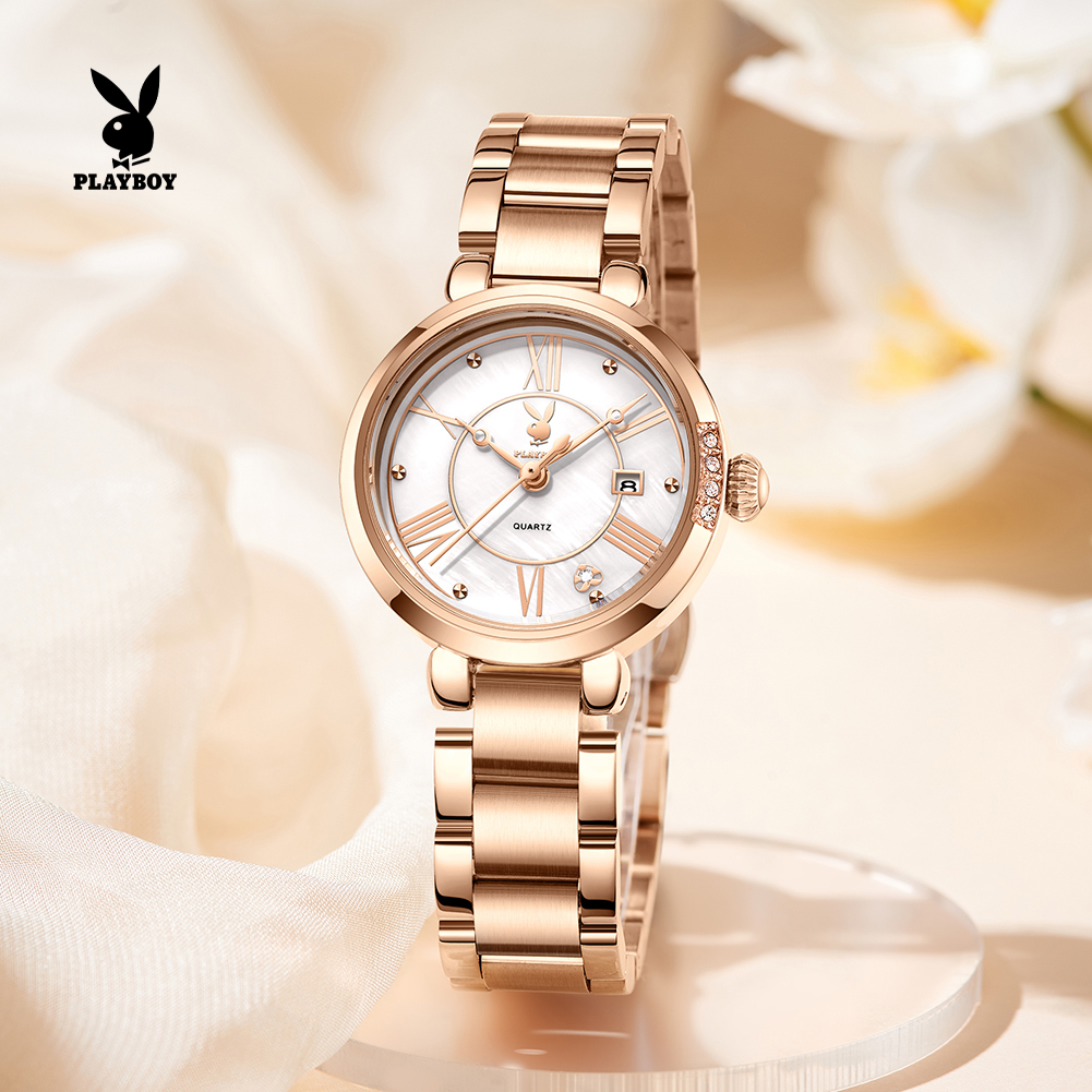 Playboy Women's Wristwatch, Waterproof 30m, Luxurious Quartz System, Stainless Steel Strap, Daily Wear, Comes with a Delicate Gift Box, Gift for Girlfriend. ราคา 1,059 บาท*ส่งฟรี