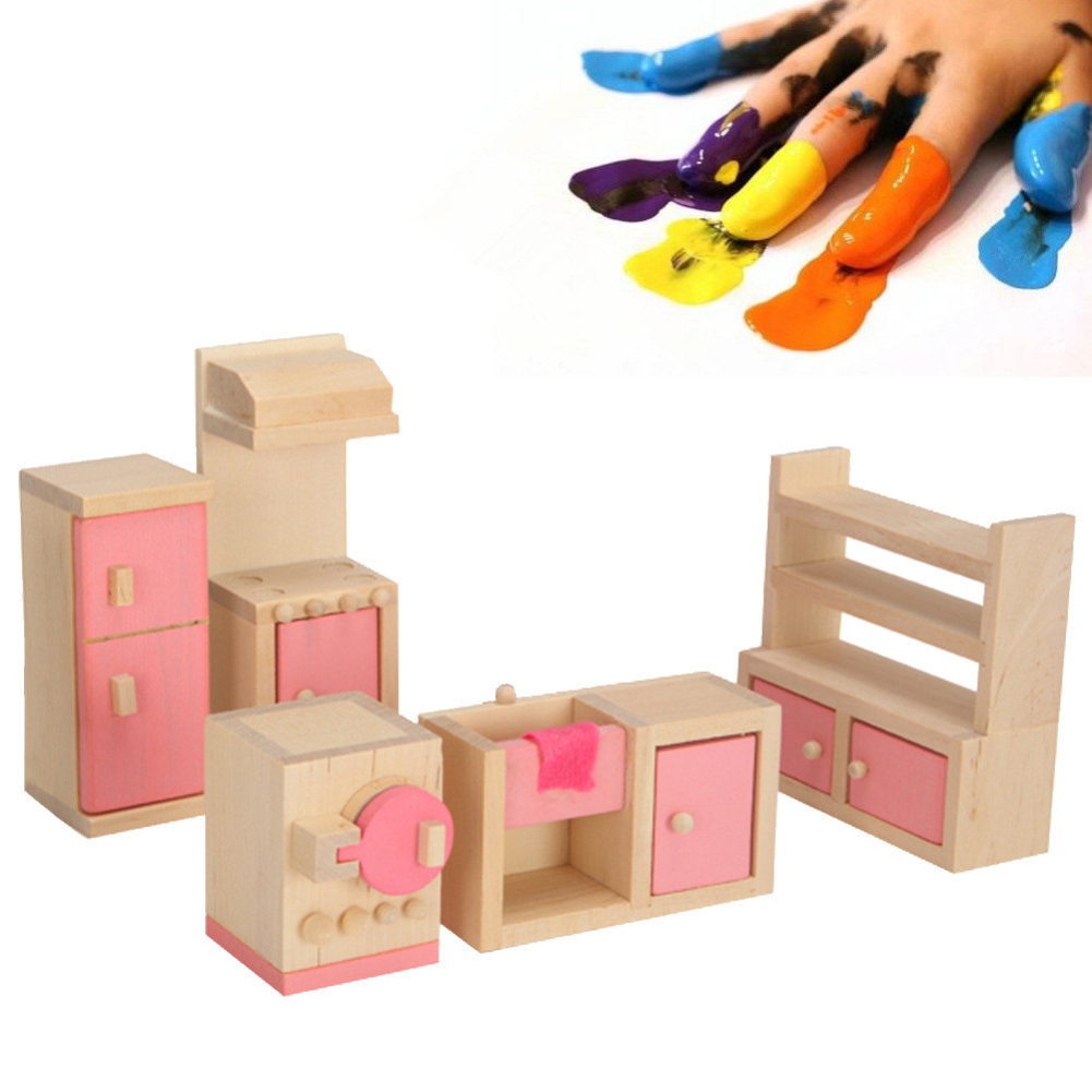 ขายดีเฟอร์นิเจอร์ชุดของเล่นบ้านตุ๊กตาไม้ขนาดเล็กสำหรับเด็กเล่นห้องชุดเครื่องครัวของเล่น Dollhouse Miniature เด็กชุดของเล่น