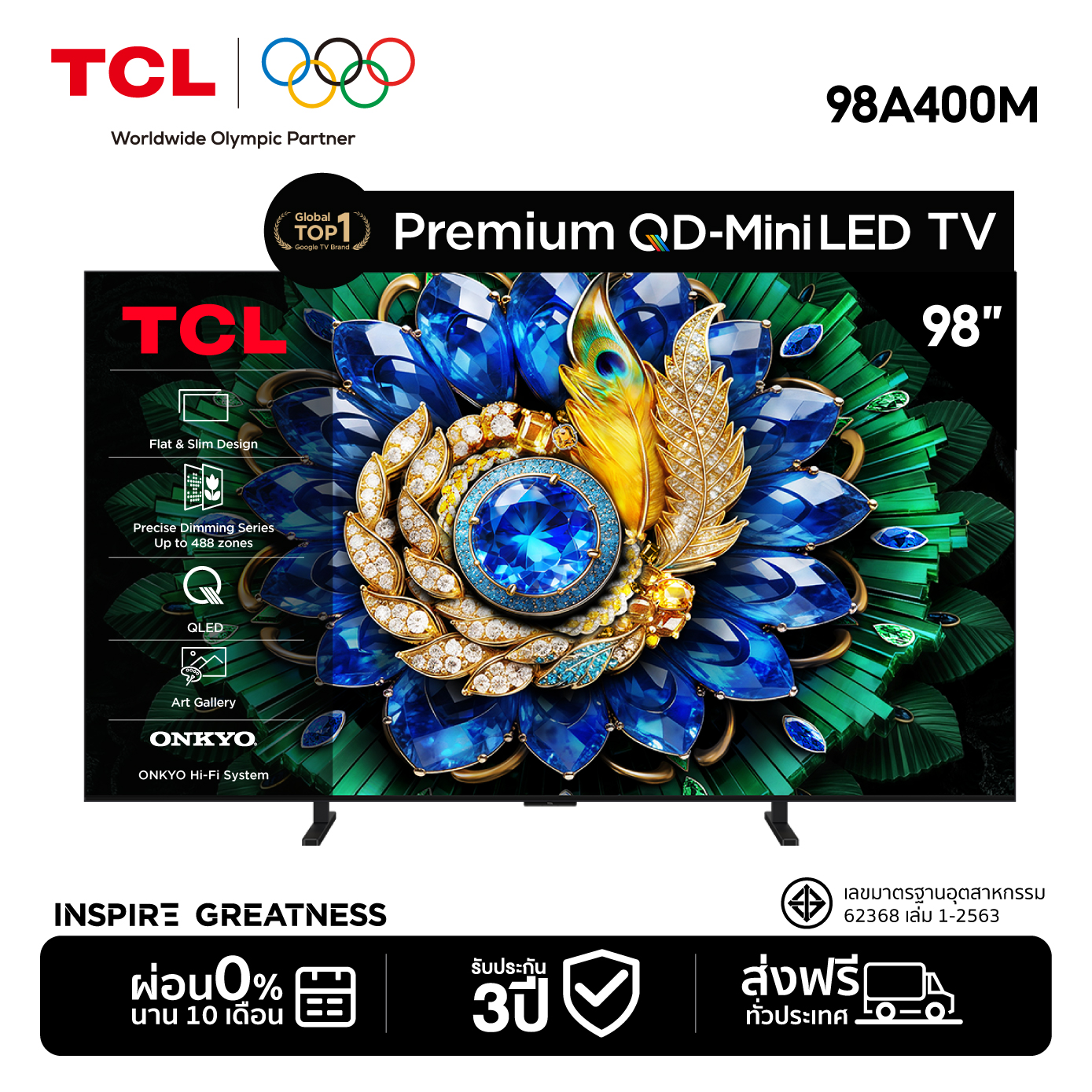 New 2026 Tcl Tv 98 Inch Premium Flat-Thin 4K Qd-Mini Led Google Tv Model 98A400M Hva Panel Operating System Google/Gaming Tv/Aipq/Memc 120 Hz/Vrr 144 Hz/Dlg 288 Hz - Wifi , Dolby Vision & Atmos & Dts, Airplay 2, Onkyo [0% Installment Payment for 10 Months