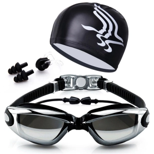 สินค้า ชุดแว่นตาว่ายน้ำผู้ใหญ่ แว่นตาว่ายน้ำ ผู้หญิงและชาย กรอบแว่นตาขนาดใหญ่ แว่นตา + มีที่อุดหู + หมวก