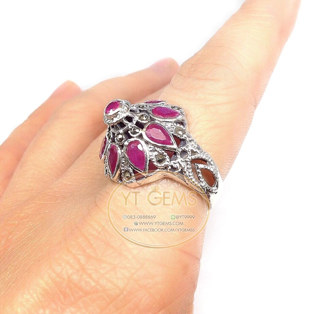 แหวนทับทิม แหวนเงินแท้ รมดำ พลอยทับทิมชาตั้ม YTG-4555 ราคา 2,980 บาท*ส่งฟรี