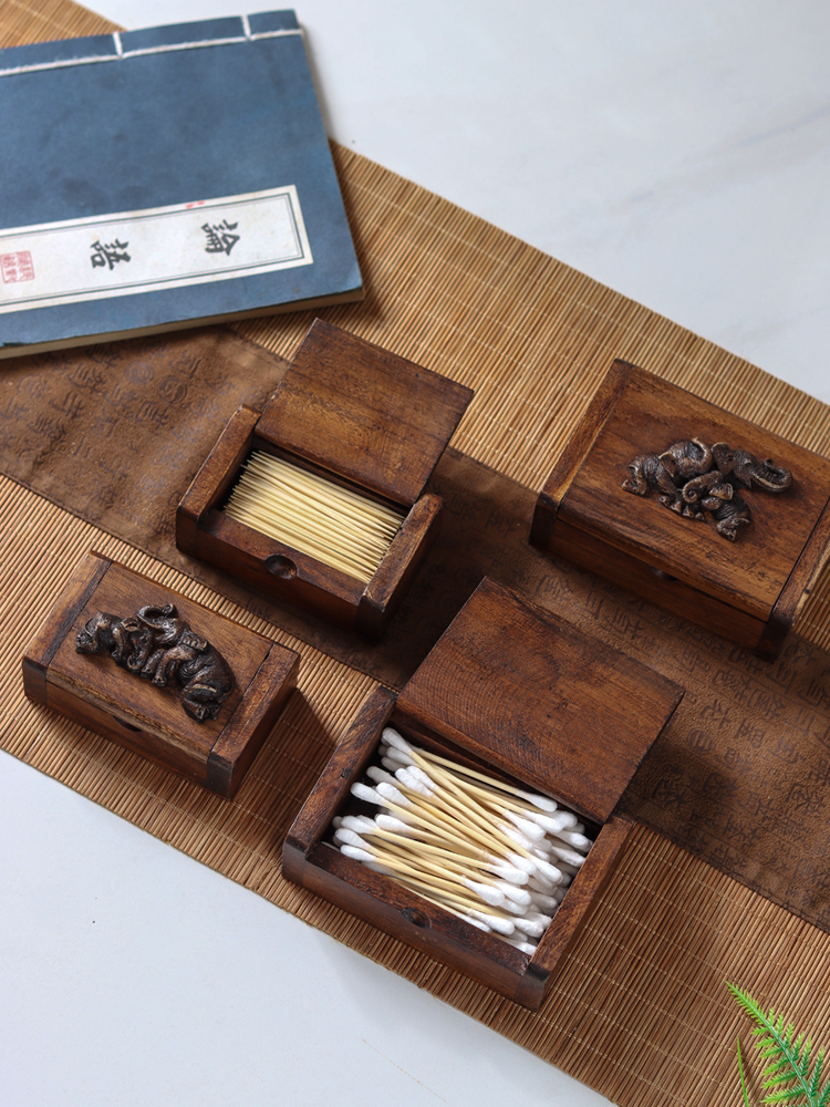 Retro style toothpick box, teak business card box, elephant pattern, creative jewelry storage box Available in two sizes. Used to decorate homes and spa shops. ราคา 89 บาท*ส่งฟรี