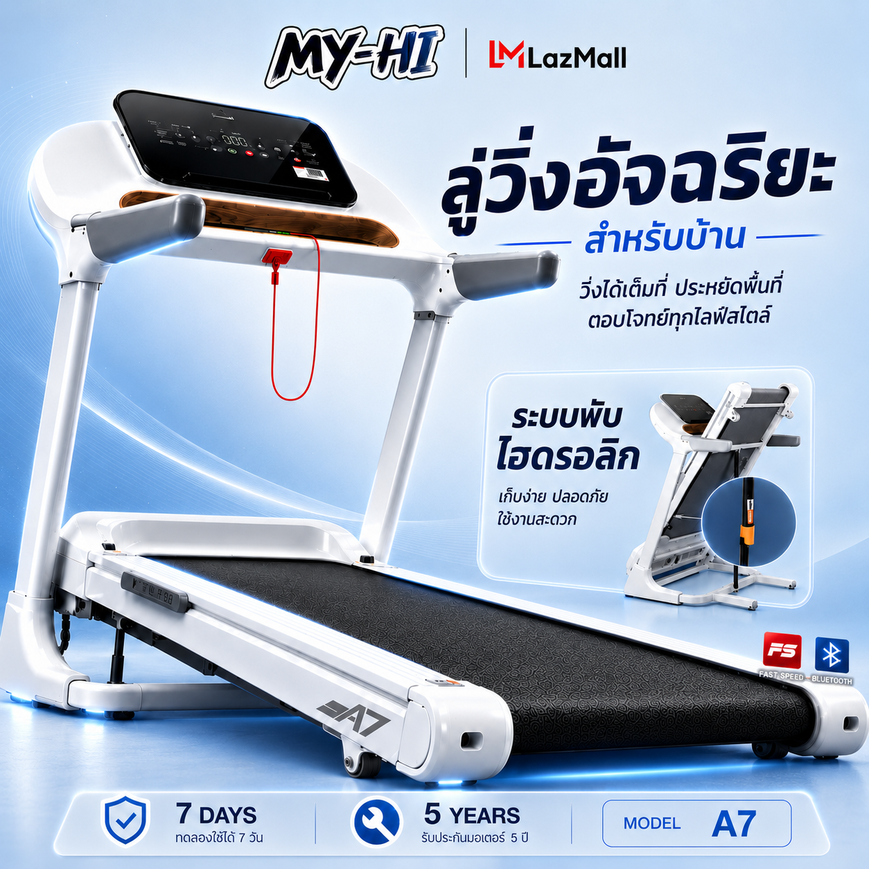 Electric Treadmill A7 Treadmill, Commercial Model, Large Screen, 5.2Hp, 25 Levels of Electric Incline Adjustment, Speed 1-18 Km/Hr. Heart Rate Monitor for Treadmills in Gyms, Fitness Centers, and Home Gyms. ราคา 10,792 บาท*ส่งฟรี