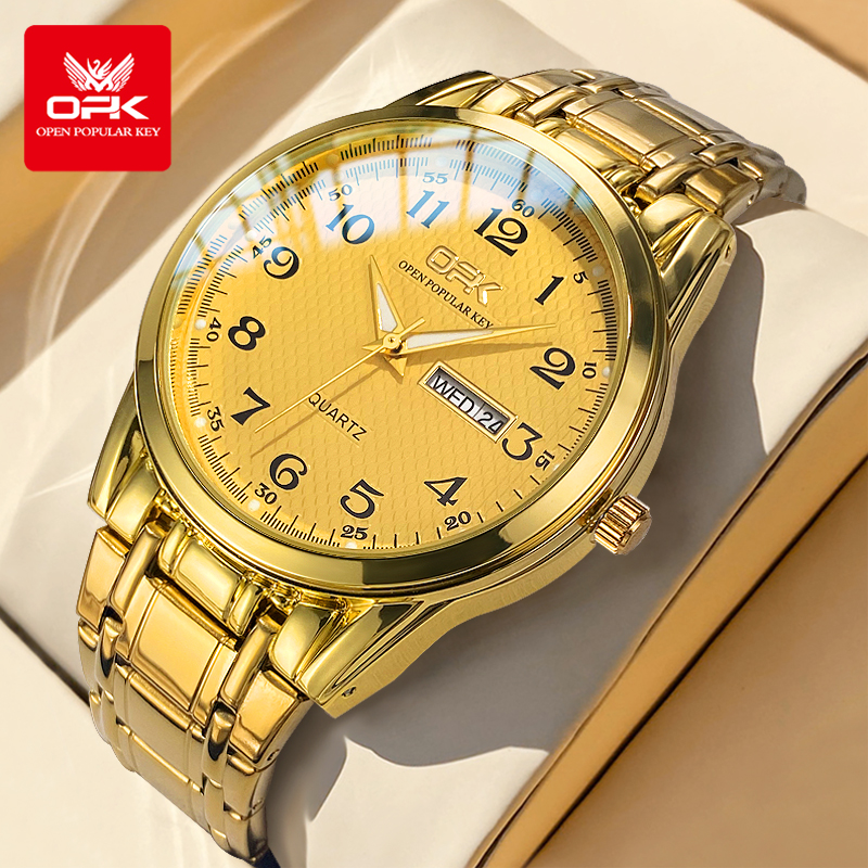 OPK New Genuine Brand Men's Watch Waterproof Luminous Gold Quartz Watch Fashion Casual Stainless Steel Diamond Watch Boyfriend Gift ราคา 288 บาท*ส่งฟรี