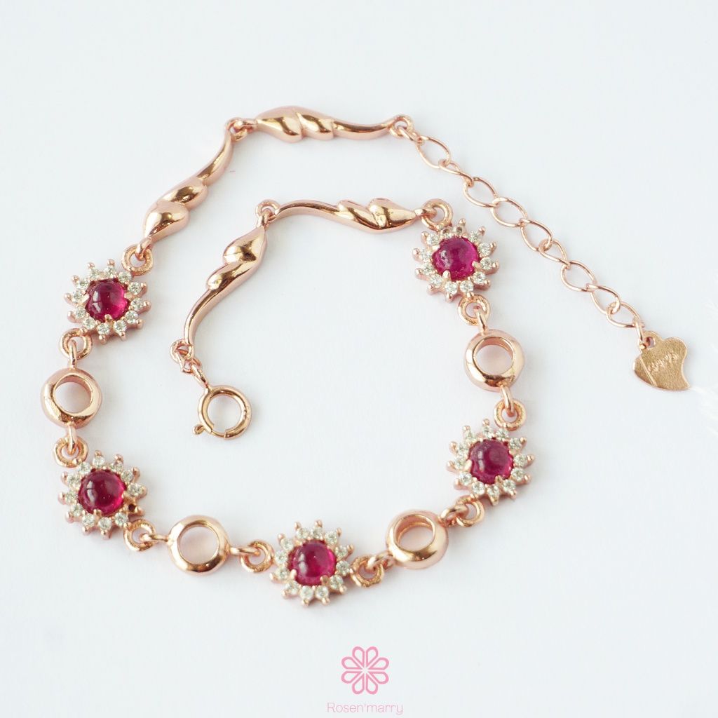 Natural Ruby Bracelet Sterling Silver 925 with rosegold plated , Gift for her , Birthday Gift , Birthstone ราคา 3,800 บาท*ส่งฟรี