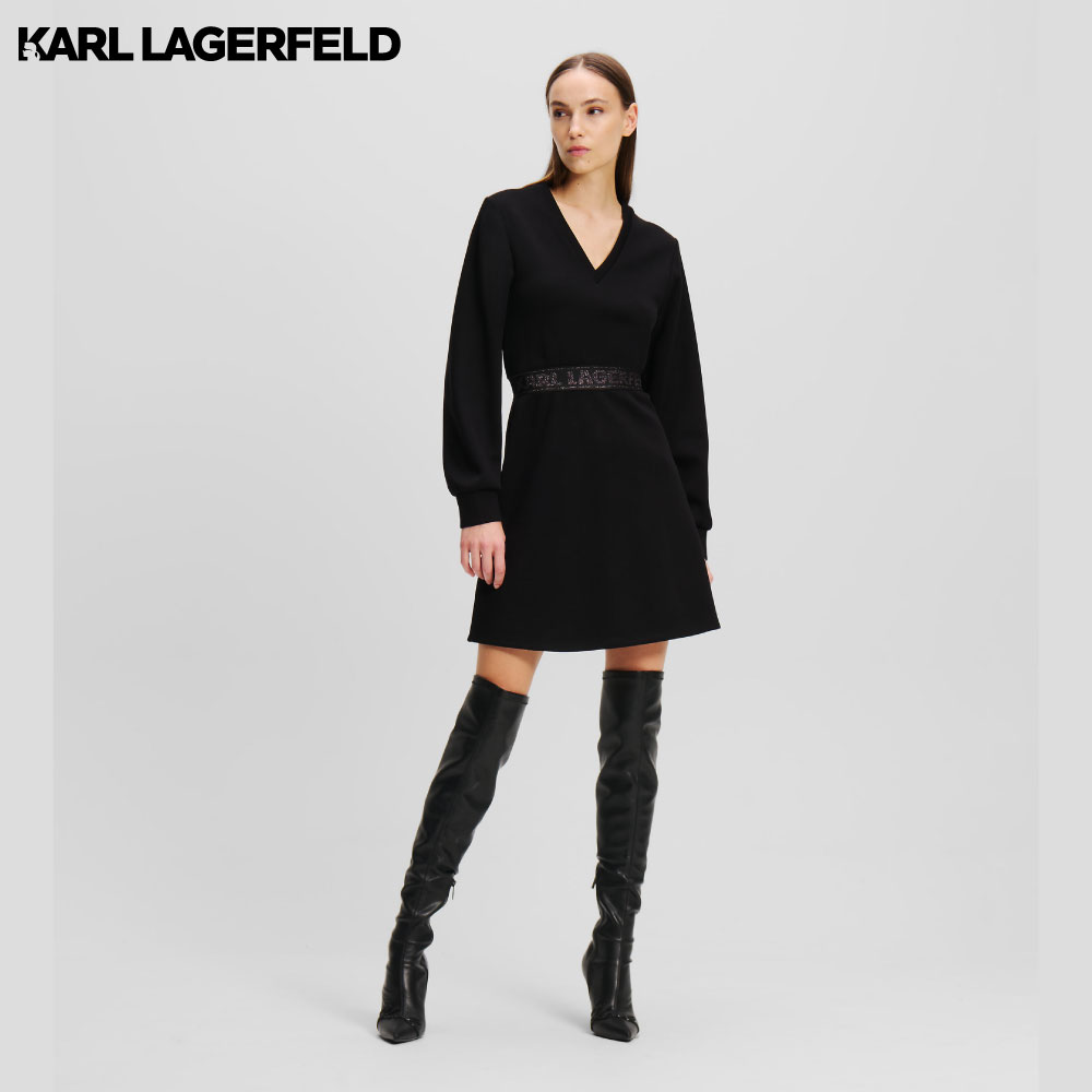 KARL LAGERFELD - GLITTER LOGO TAPE SWEATDRESS ราคา 11,900 บาท*ส่งฟรี