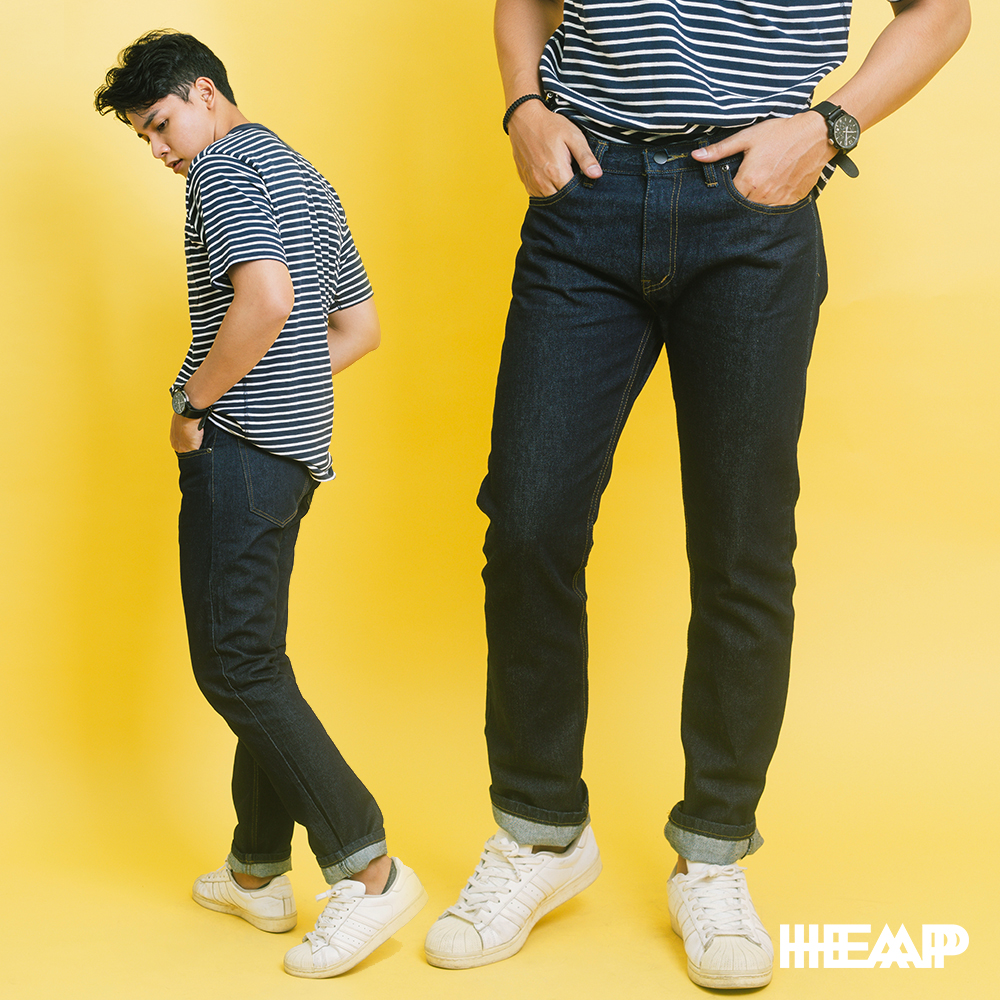 กางเกงยีนส์ผู้ชาย ทรงกระบอก HEAP ผ้านุ่มใส่สบาย 100% Cotton กางเกงยีน  สีดำ รับประกันคุณภาพ