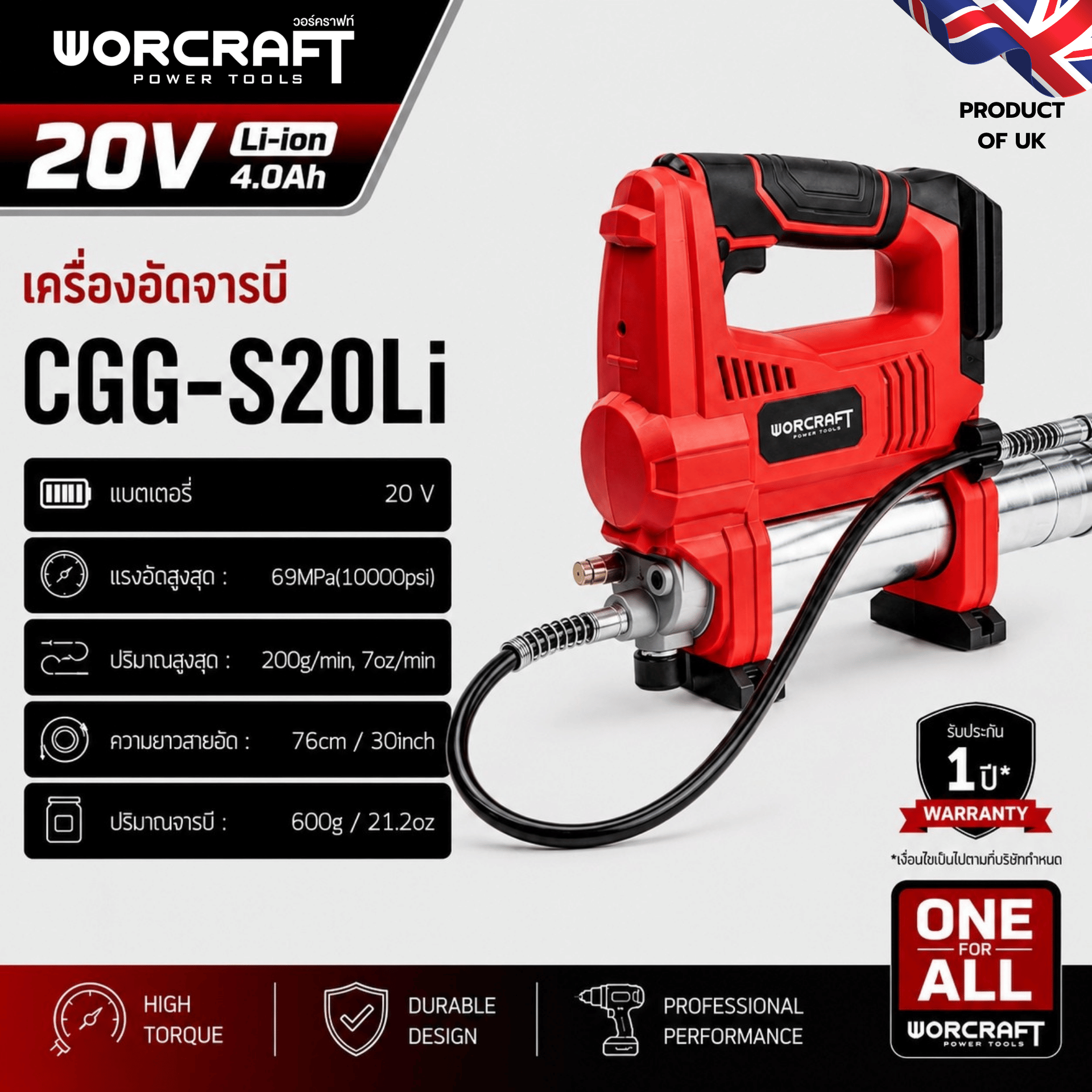Worcraft Cordless Grease Press, Model Cgg-S20Li ราคา 4,590 บาท*ส่งฟรี
