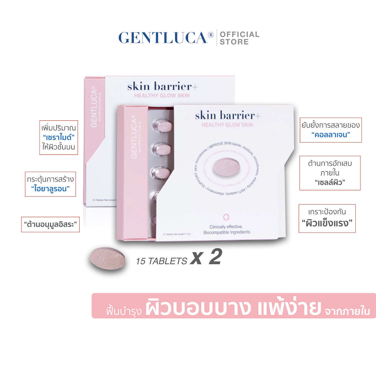 [2 กล่อง] Gentluca วิตามิน SKIN BARRIER+ บำรุงฟื้นฟูเซลล์ผิวให้แข็งแรงจากภายในโครงสร้างผิว
