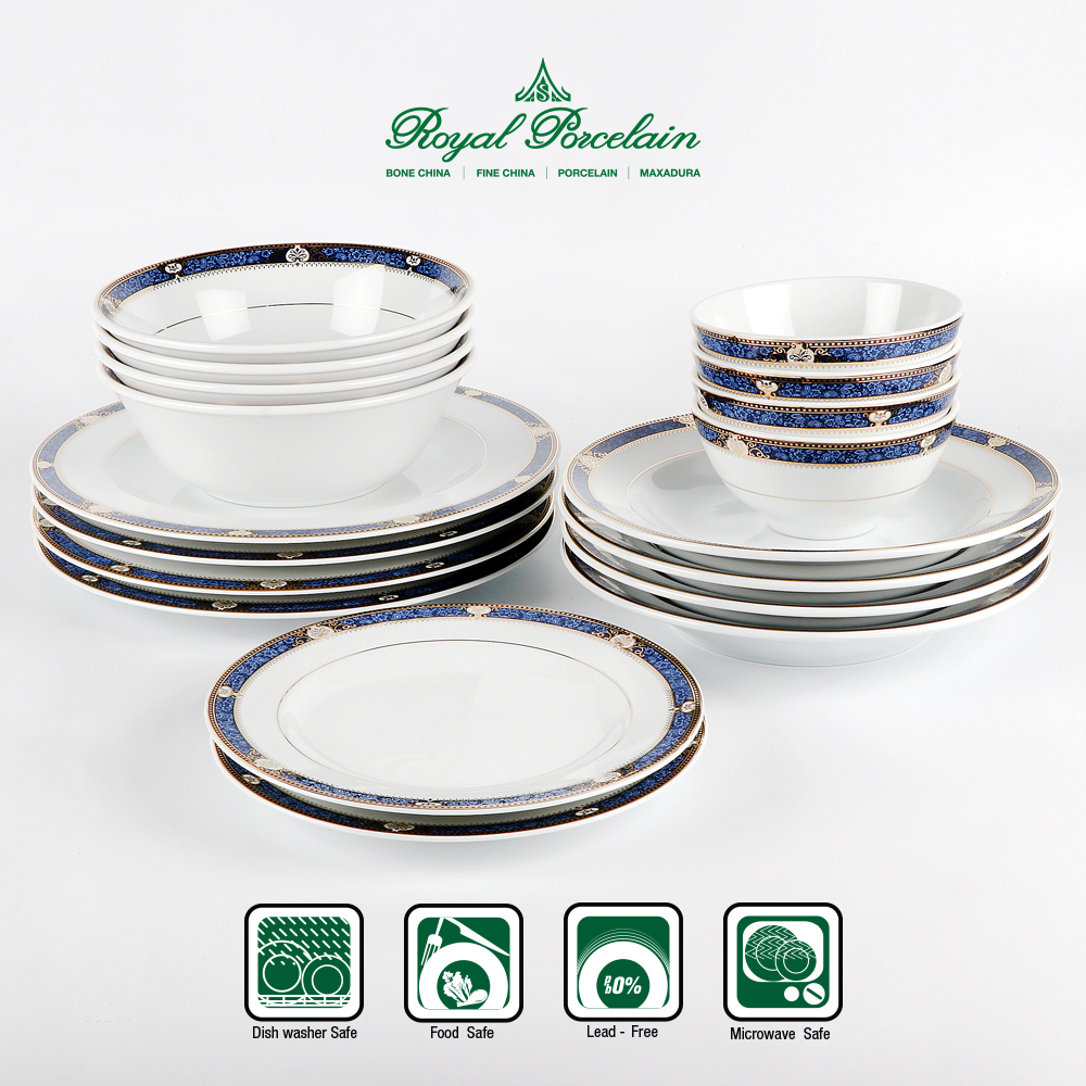 Royal Porcelain ชุดอาหาร 18 ชิ้น ลวดลาย PRECIOUS BLUE เนื้อพอร์ชเลน ชุดอาหารสำหรับ 4 ท่าน แบรนด์รอยัล ปอร์ซเลน เซรามิคเกรดพรีเมี่ยม ราคา 3,714 บาท*ส่งฟรี