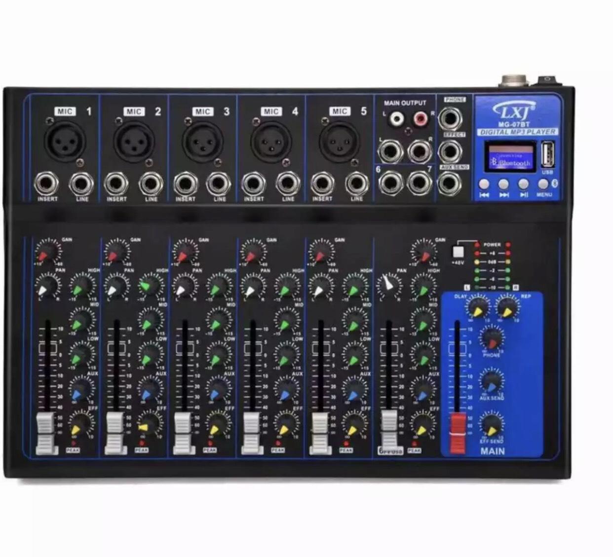 มิกเซอร์ MG07 มิกซ์เซอร์ 7 แชลแนล DJ สตูดิโอ KARAOKE Live สด Gaming ควบคุมซาวด์ Sound Mixer 7-Channel รองรับบลูทูธ USB MP3