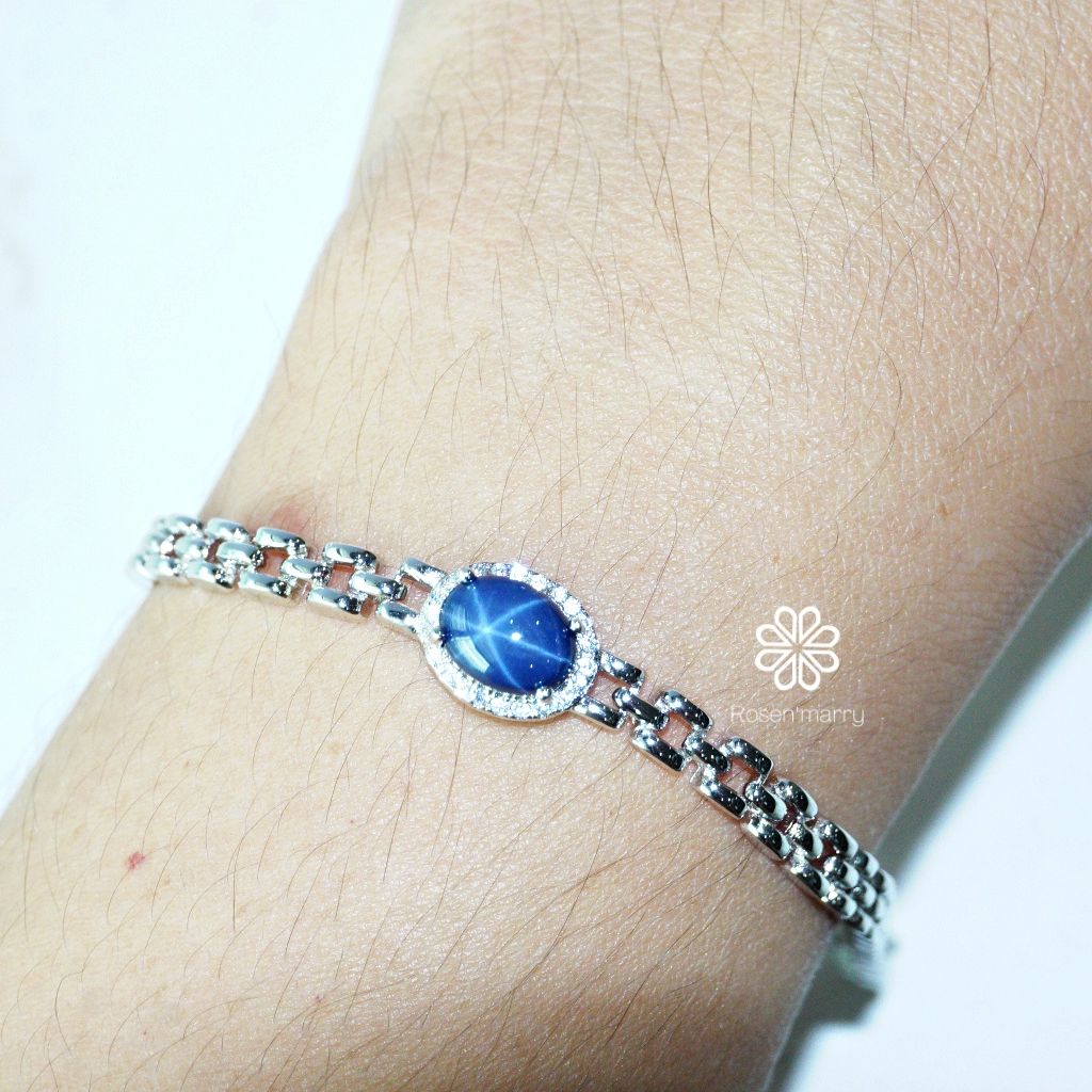 Natural Blue Star Sapphire Bracelet Silver 925 With Gold Plated , Gift for her , Birthday Gift , Birthstone , Valentine Gift. ราคา 2,346 บาท*ส่งฟรี