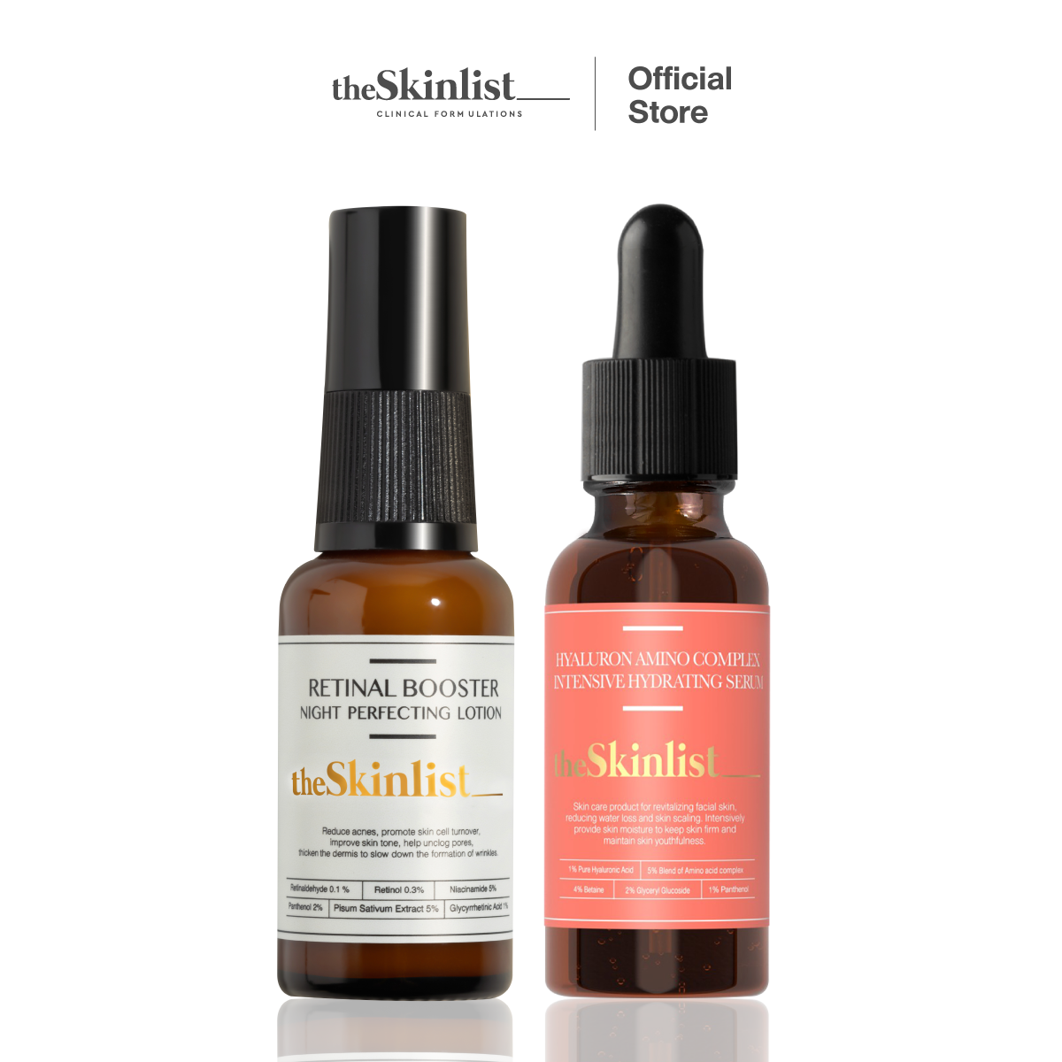SET ริ้วรอย รูขุมขน ผิวขาดน้ำ The Skinlist Retinal Booster Night Perfecting Lotion + Hyaluron Amino Complex Intensive Hydrating Serum ราคา 1,259 บาท*ส่งฟรี