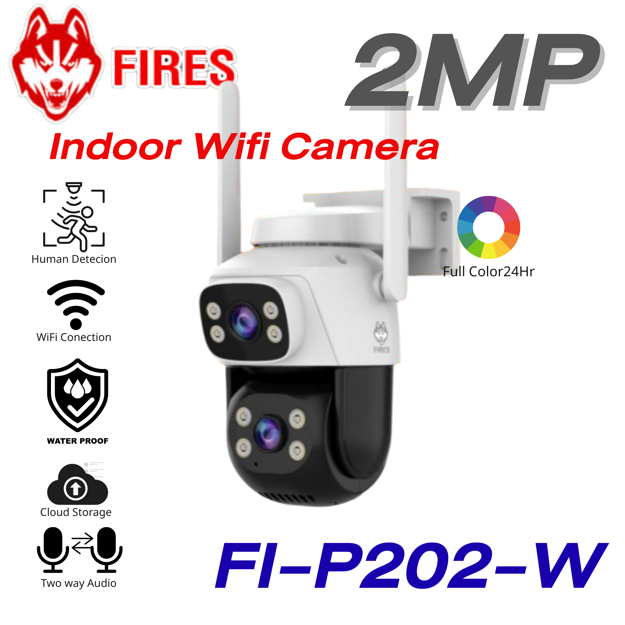 External Wifi Camera with 2 Lenses in One Package. 2 Million Pixels, Talk Back and Forth, Track People, 24-Hour Color Images. ราคา 1,059 บาท*ส่งฟรี