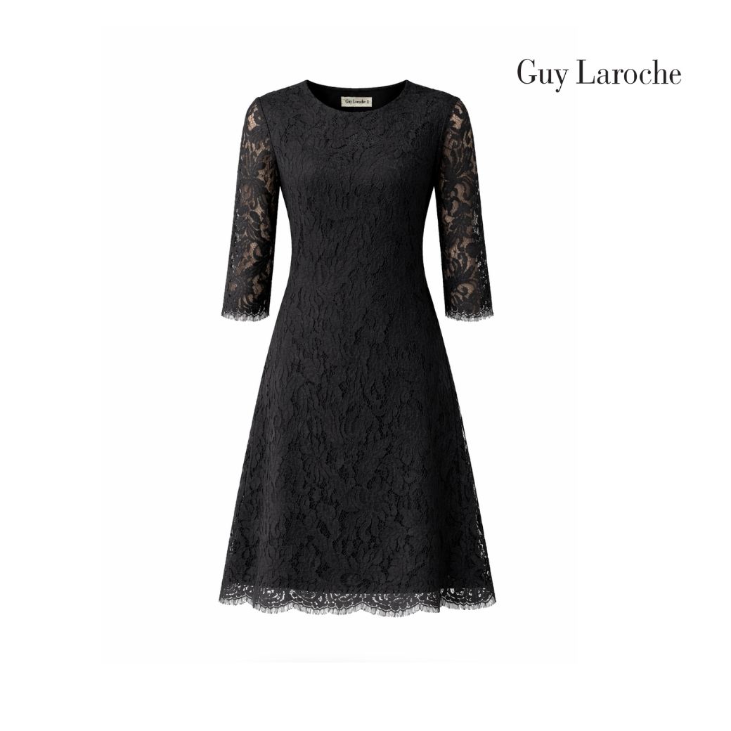 Guy Laroche Dress Luxury Lace, Round Neck, Three-Quarter Sleeves, Black, Gcadbl. ราคา 3,500 บาท*ส่งฟรี
