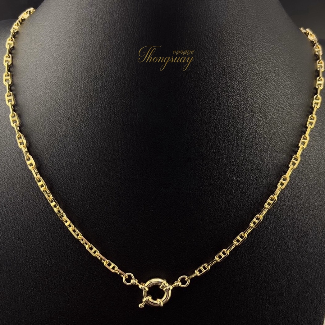 Flat Pattern Necklace with Donut Loop Italian Necklace Plated with 18K Gold (Length 26-30 Inches) ราคา 850 บาท*ส่งฟรี