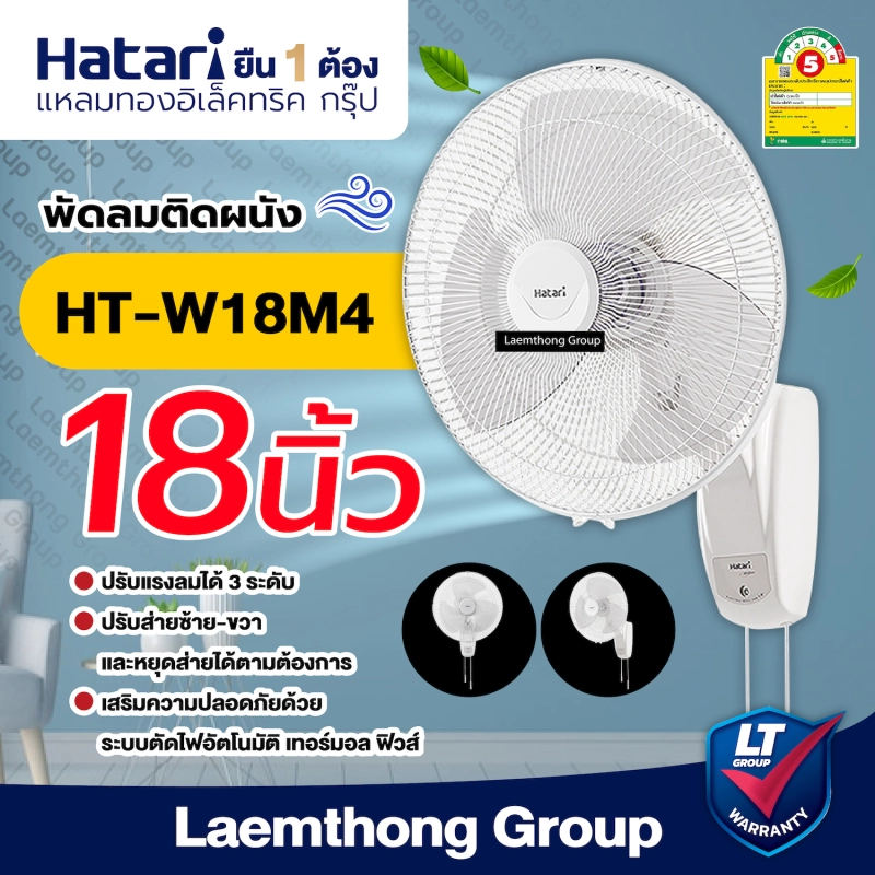 ภาพหน้าปกสินค้าHatari พัดลมติดผนัง 18นิ้ว รุ่น HT-W18M4 (สีขาว) : สินค้าพร้อมจัดส่ง ltgroup
