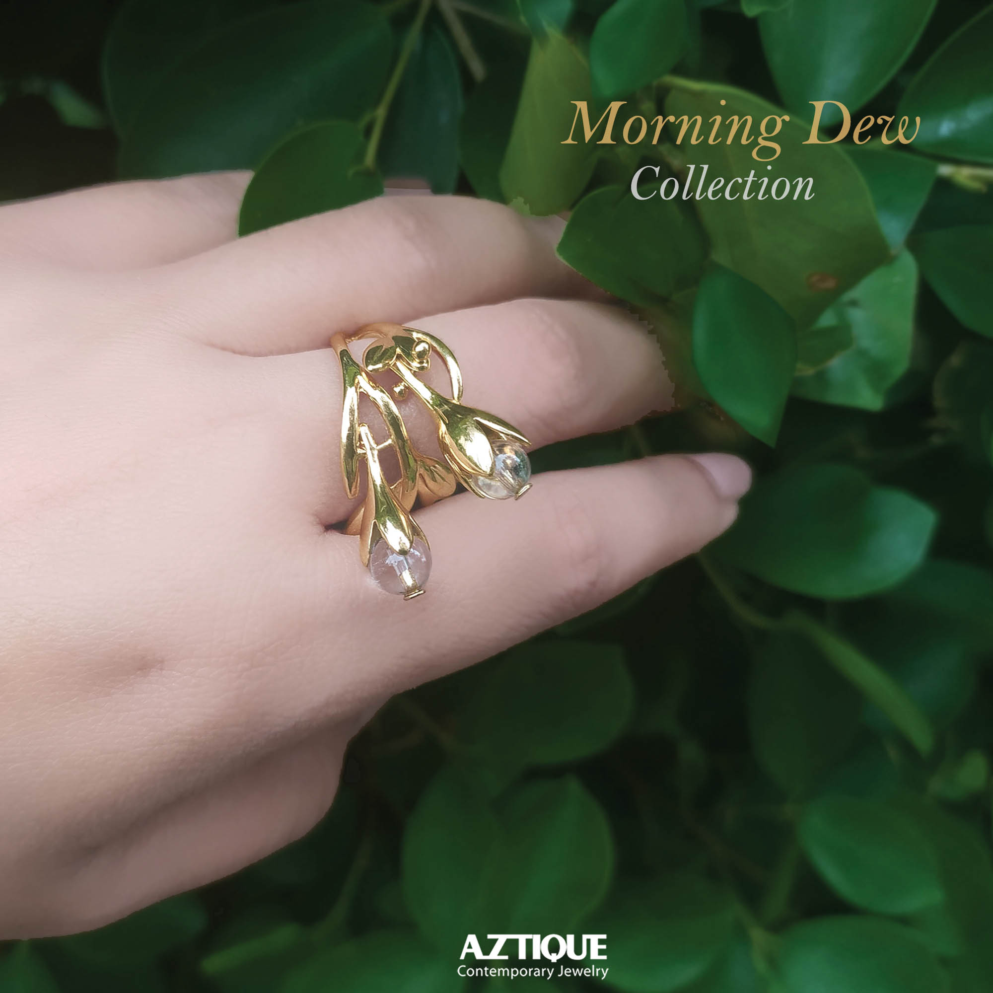 Aztique แหวนเงินแท้ แหวนปรับไซท์ หยดน้ำค้าง Morning Dew พลอยควอตซ์ใส Quartz Adjustable Ring Jewelry Gifts md ราคา 2,950 บาท*ส่งฟรี