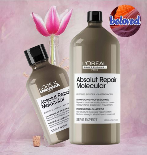 Loreal Absolut Repair Molecular Shampoo 300/1500 ml แชมพูสูตรเชื่อมพันธะเปปไทด์ช่วยกู้ผมเสีย ราคา 560 บาท*ส่งฟรี