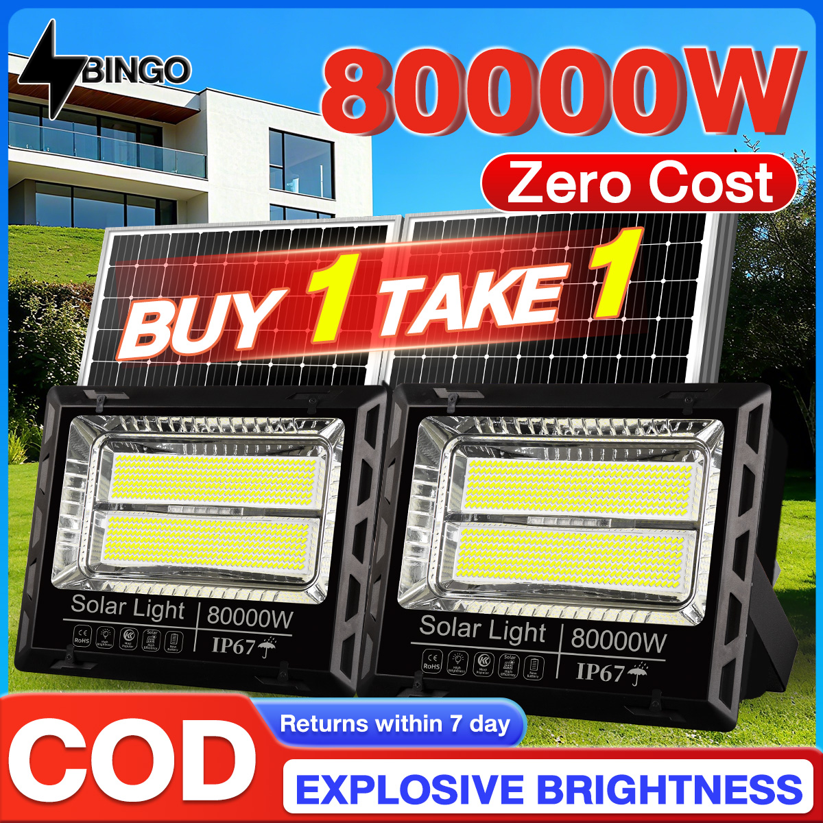 Bingo Solar Cell Lights, Solar Cell Lights 50000W 80000W, Solar Spotlights, Solar Light, Outdoor Led Solar Cell Lamps, Waterproof, Automatically Brightens When It's Dark. Long-Term Quality Assurance ราคา 1,398 บาท*ส่งฟรี