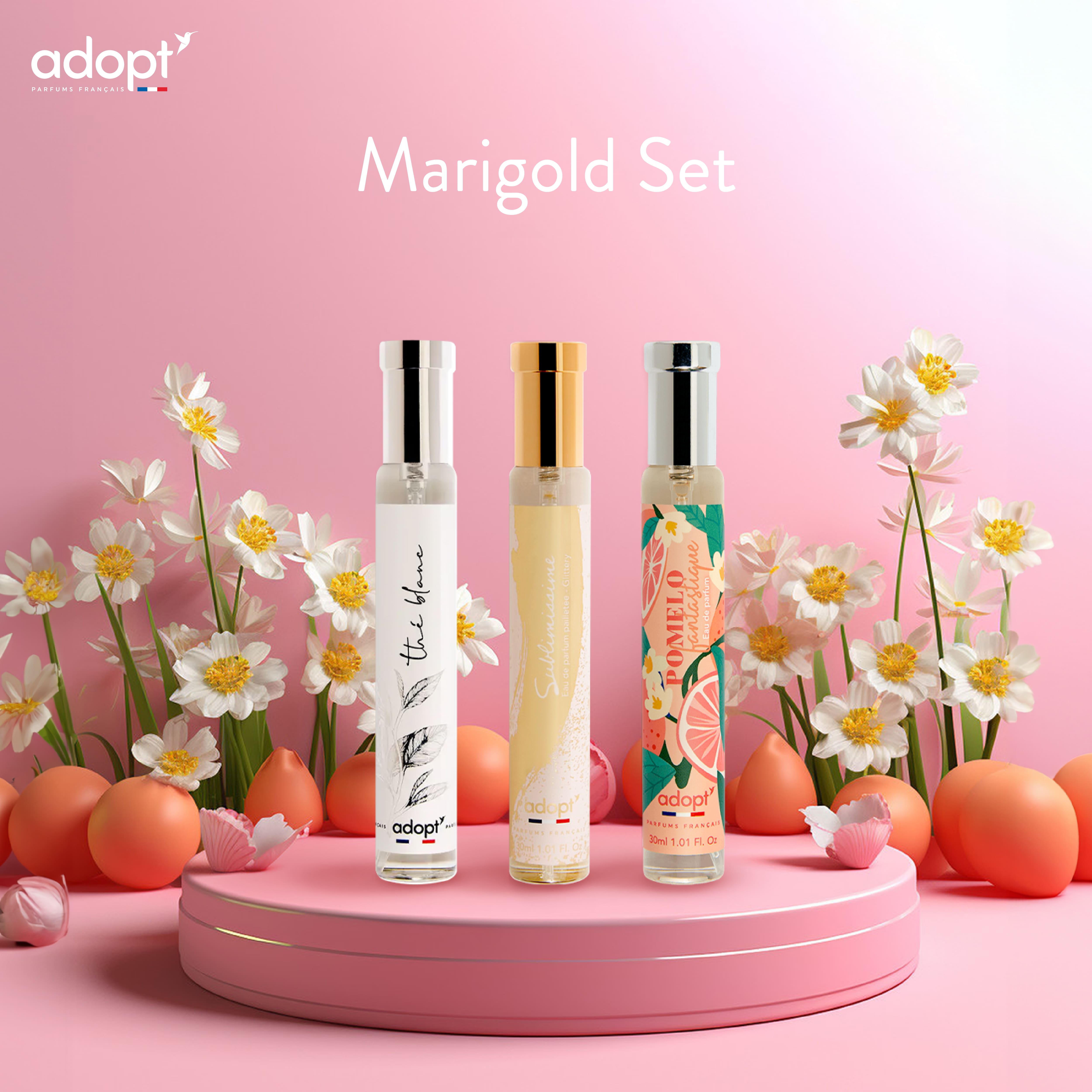 🚩Set of 3 bottles✨🌷Marigold set🌷🌼Adopt parfum premium French perfume✨ ราคา 1,470 บาท*ส่งฟรี