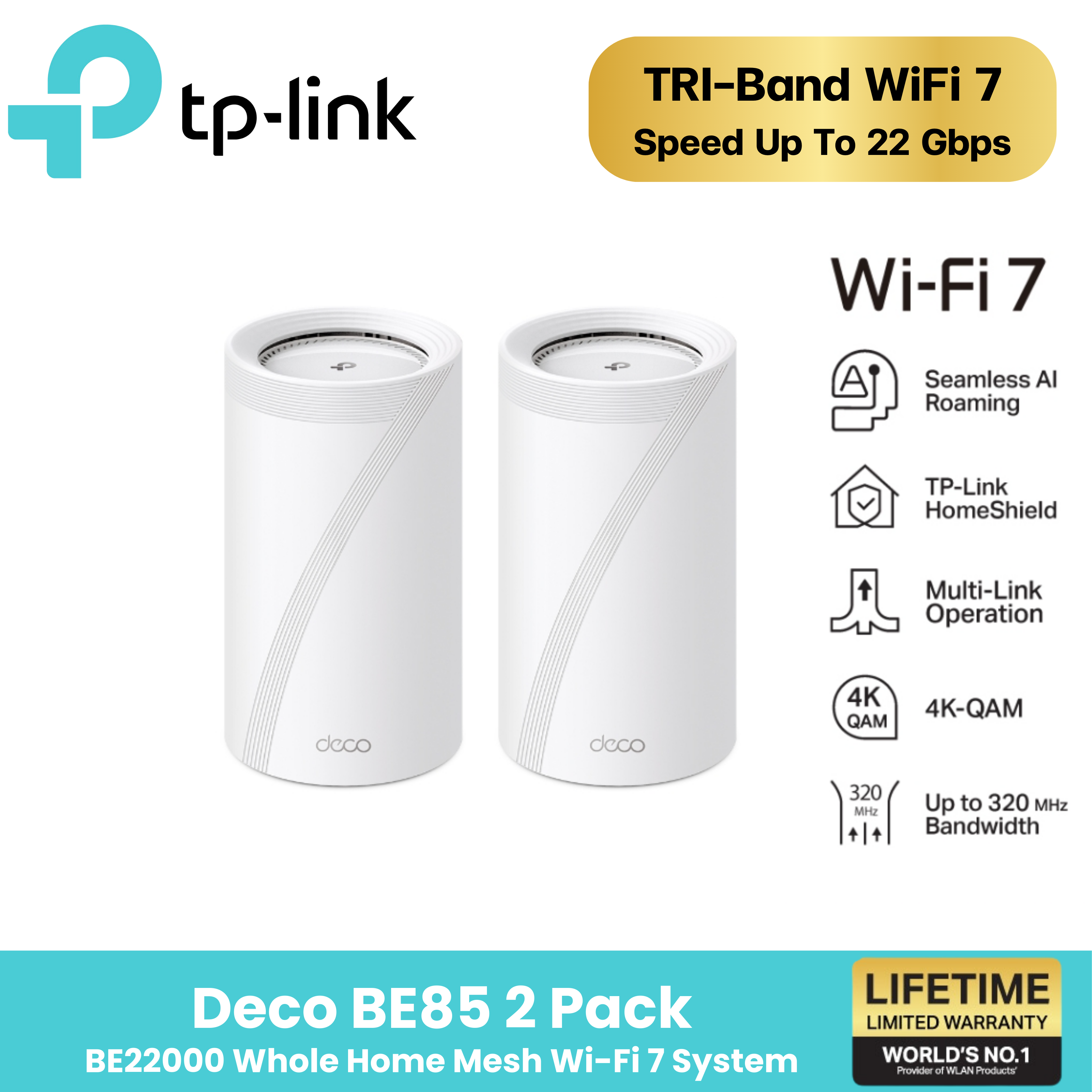 TP-Link Deco BE85 | BE22000 Whole Home Mesh Wi-Fi 7 System (2-Pack) ราคา 38,990 บาท*ส่งฟรี