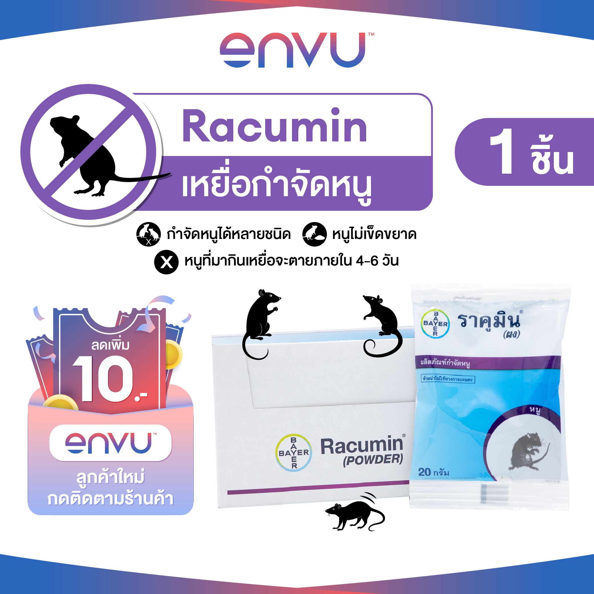 [สินค้าใหม่] Racumin Powder 20g. ผลิตภัณฑ์กำจัดหนู ราคูมินชนิดผง 1 ซอง ราคา 28 บาท*ส่งฟรี
