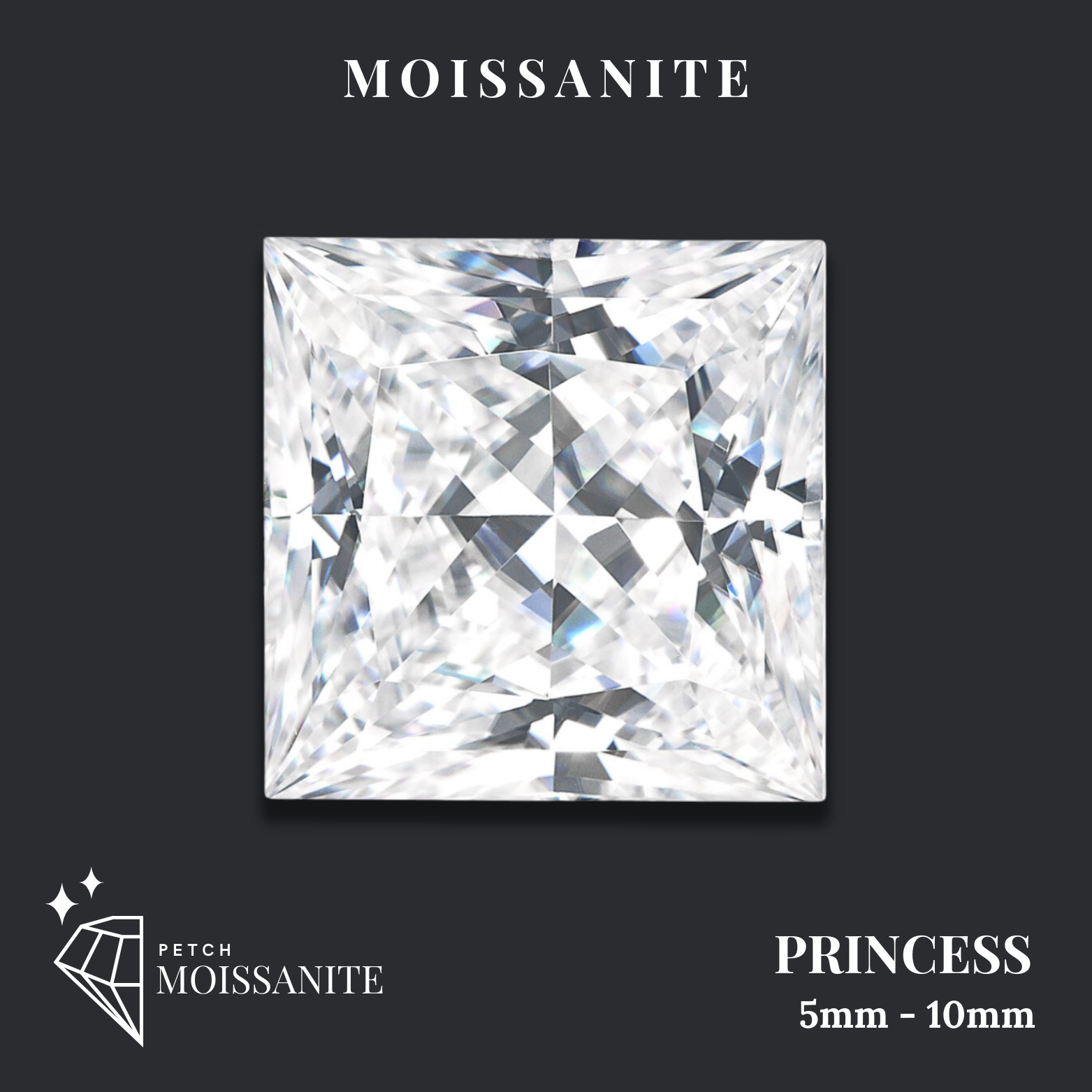 Square Princess Moissanite Diamond D-Color VVS1 {5mm - 10mm} ราคา 400 บาท*ส่งฟรี