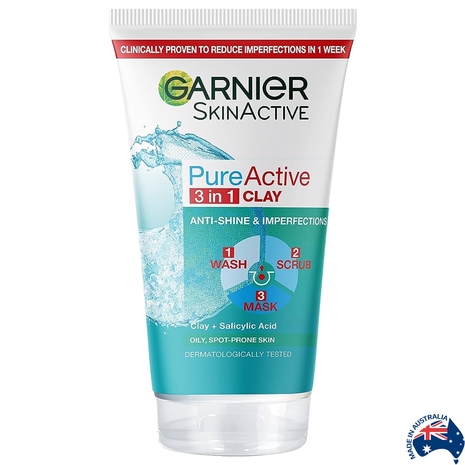 GARNIER Skin Active PURE ACTIVE 3in1 Clay Anti Spots&Marks 150ml ผลิตภัณฑ์ทำความสะอาดผิวหน้ากระจ่างใสสูตรพิเศษ ราคา 845 บาท*ส่งฟรี